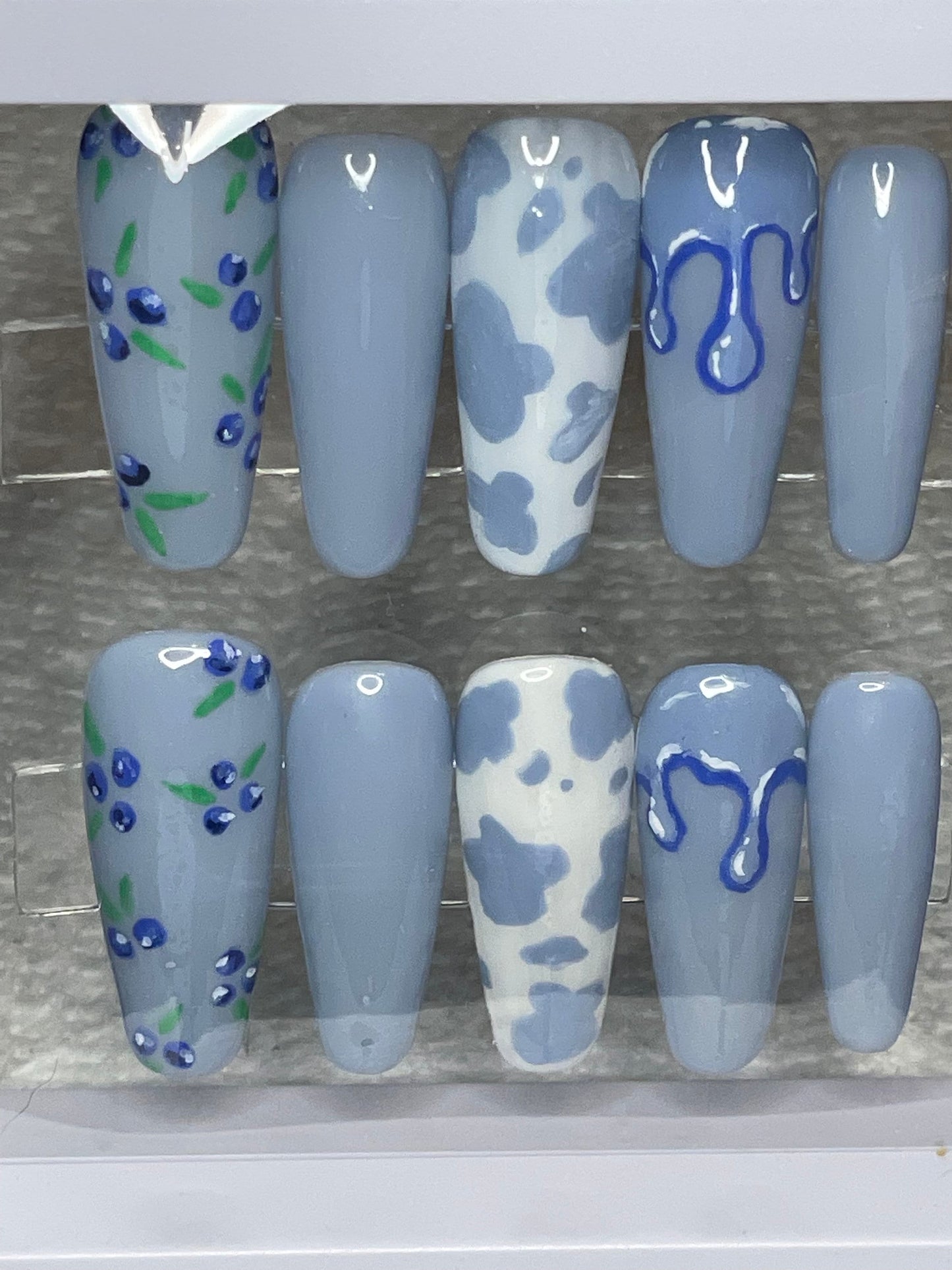 Blueberry Milk || Luxury Press On Nails | Reusable | Hand Painted | Made by WitchyWonders&Wares