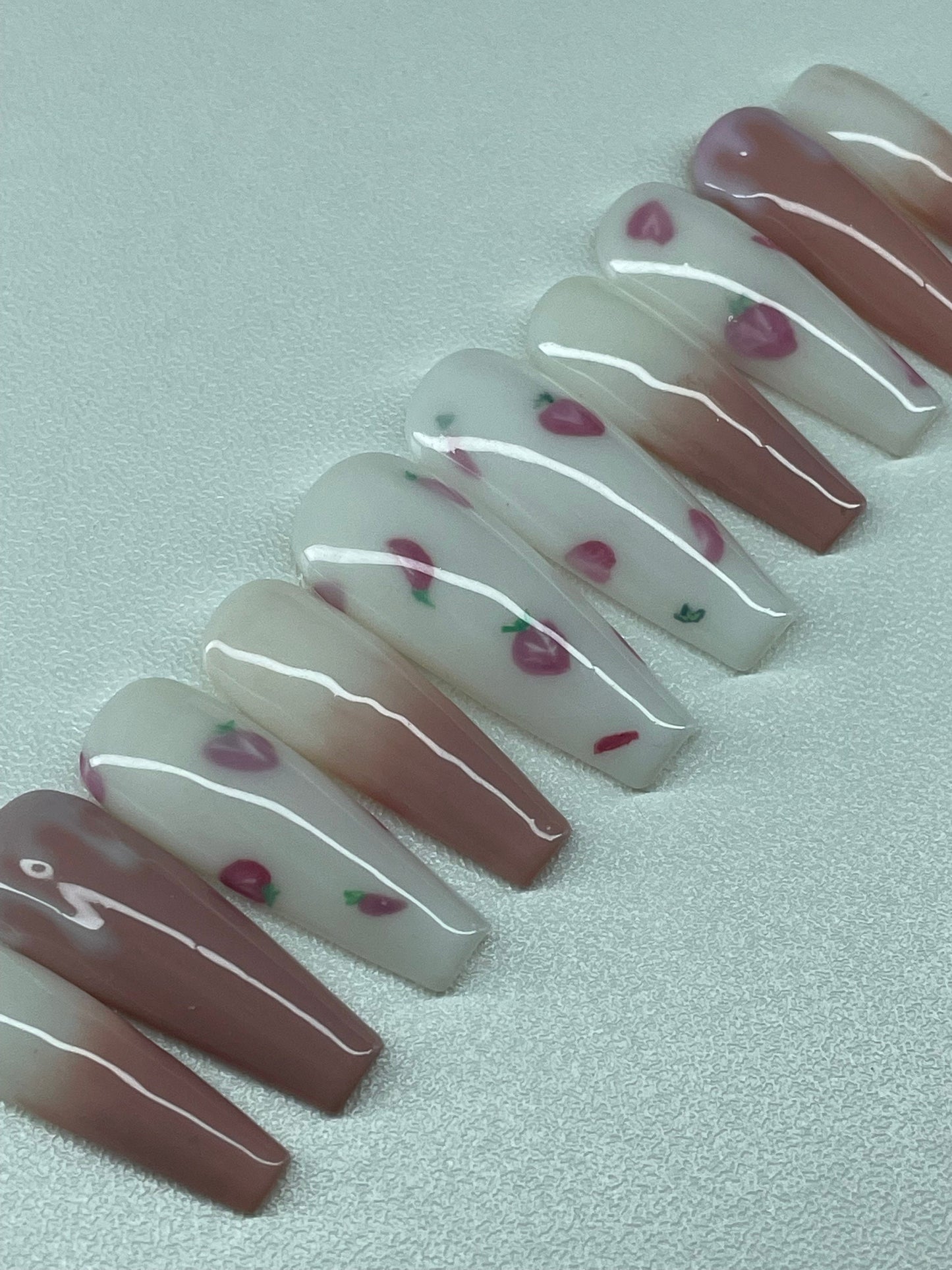 Strawberry Milk || Luxury Press On Nails | Reusable | Hand Painted | Made by WitchyWonders&Wares