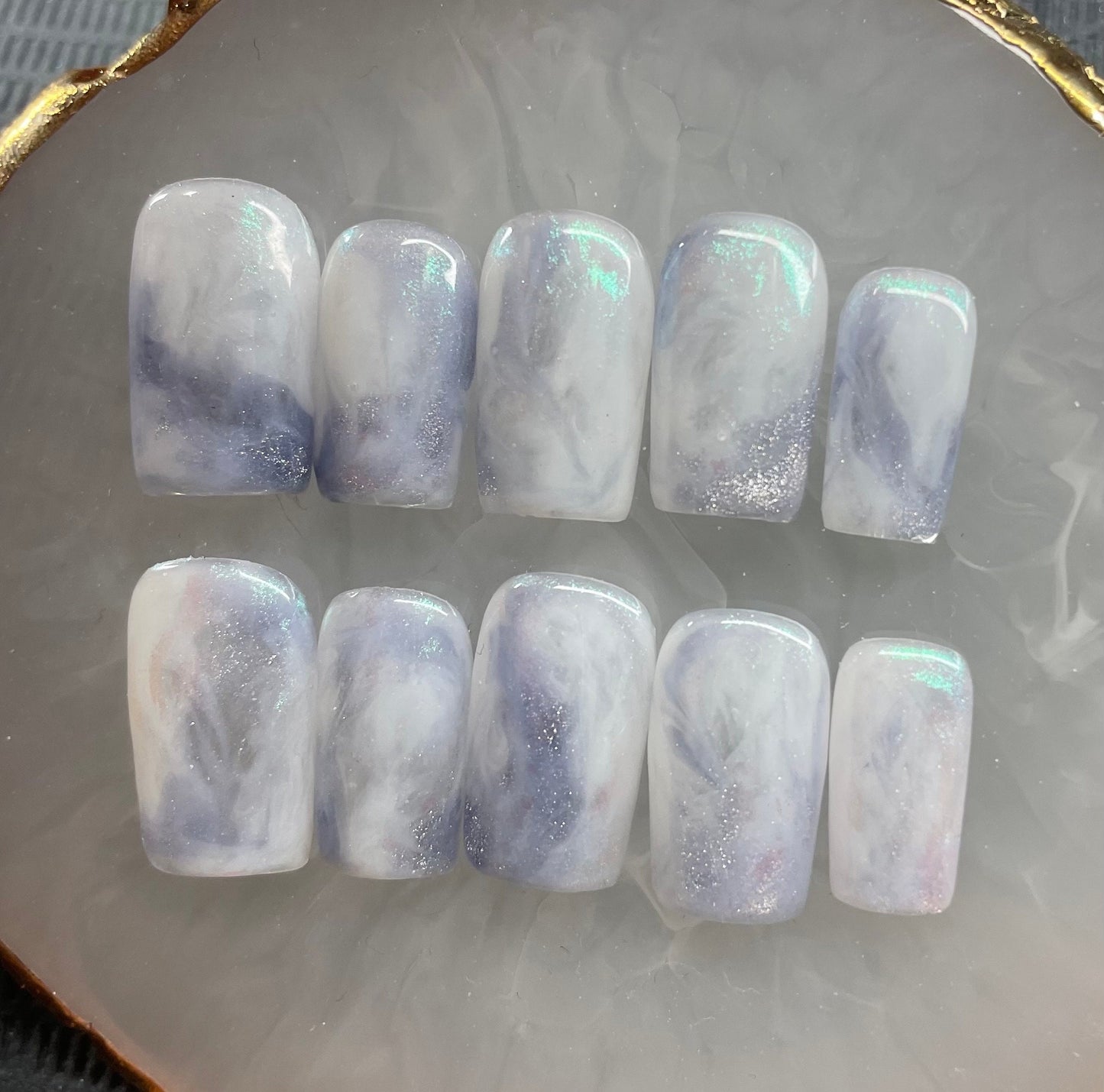 Moonstone || Crystal Inspired || Luxury Press On Nails | Reusable | Hand Painted | Made by WitchyWonders&Wares