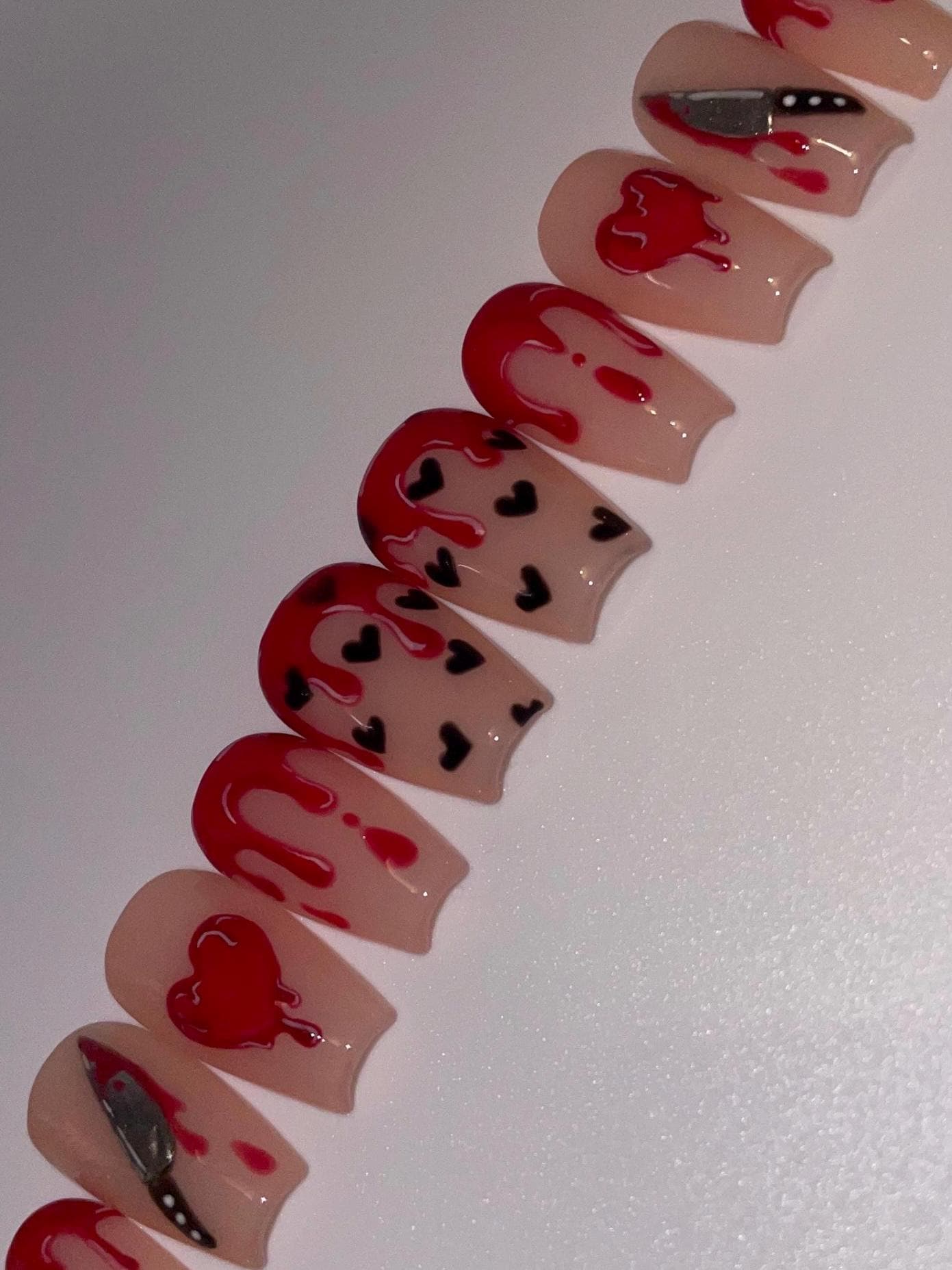 Bloody Valentine || Valentine’s Day Nails || Luxury Press On Nails | Reusable | Hand Painted | Made by WitchyWonders&Wares