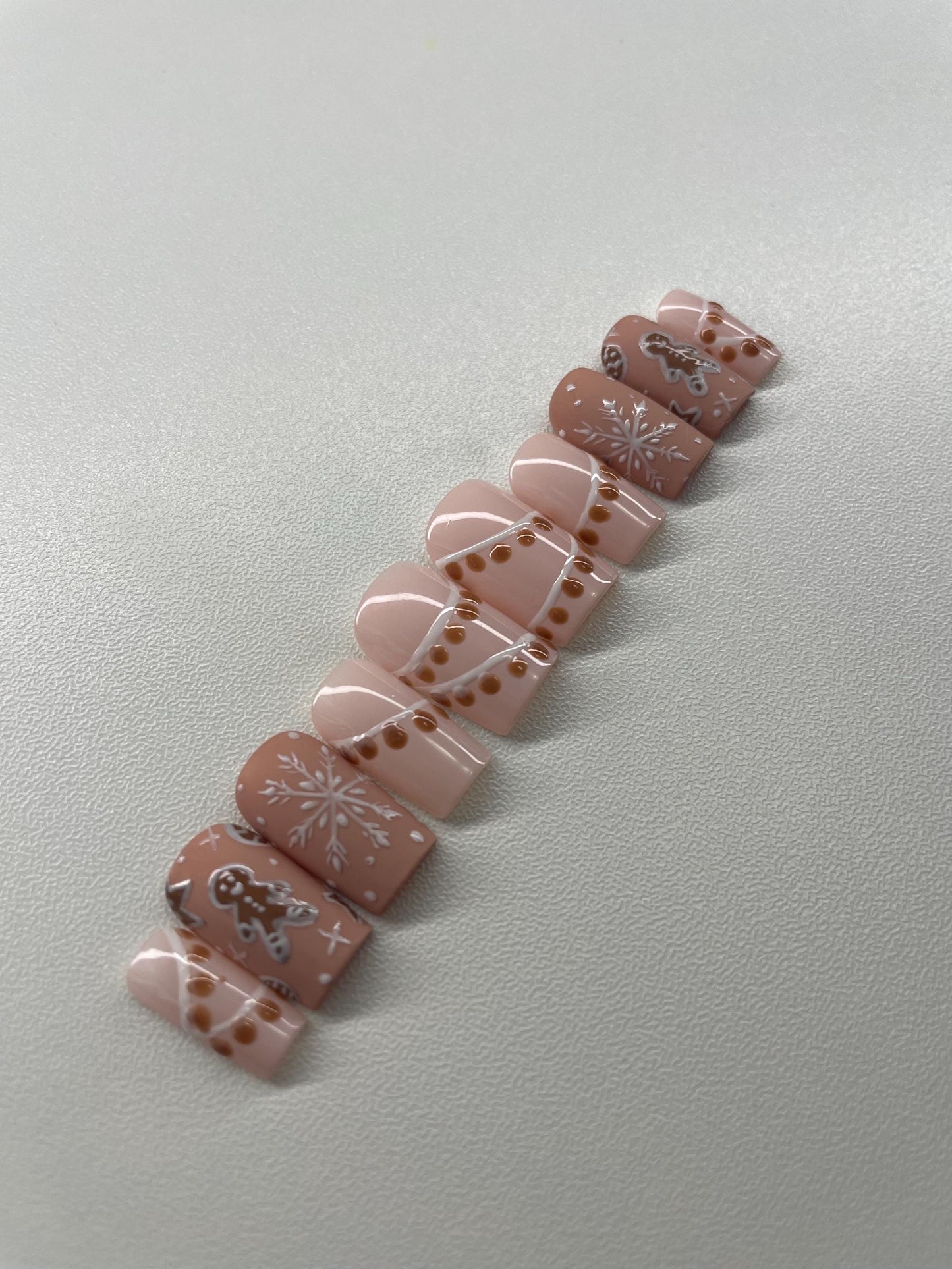Gingerbread || Christmas Nails || Luxury Press On Nails | Reusable | Hand Painted | Made by WitchyWonders&Wares