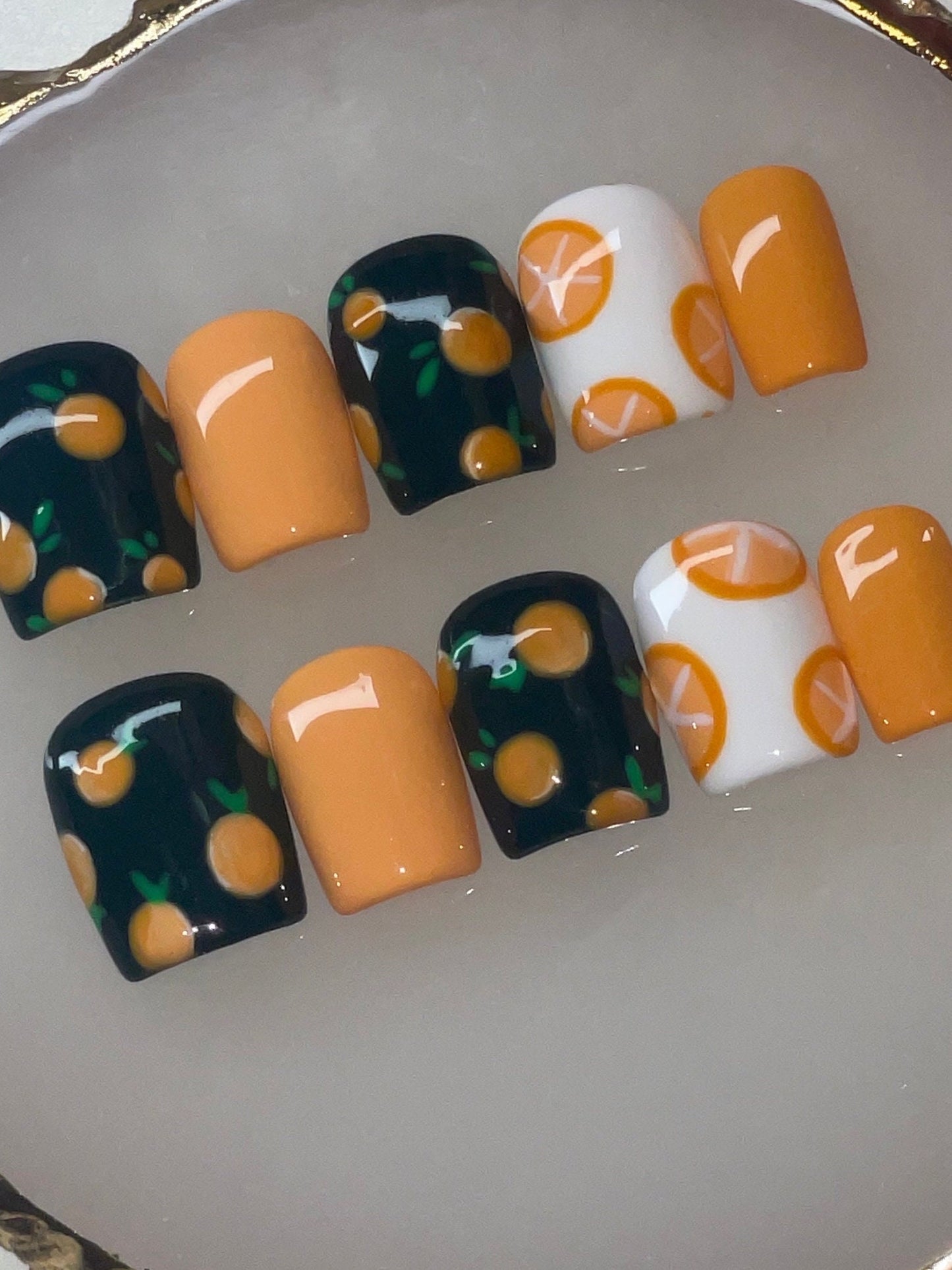 Oranges || Luxury Press On Nails | Reusable | Hand Painted | Made by WitchyWonders&Wares