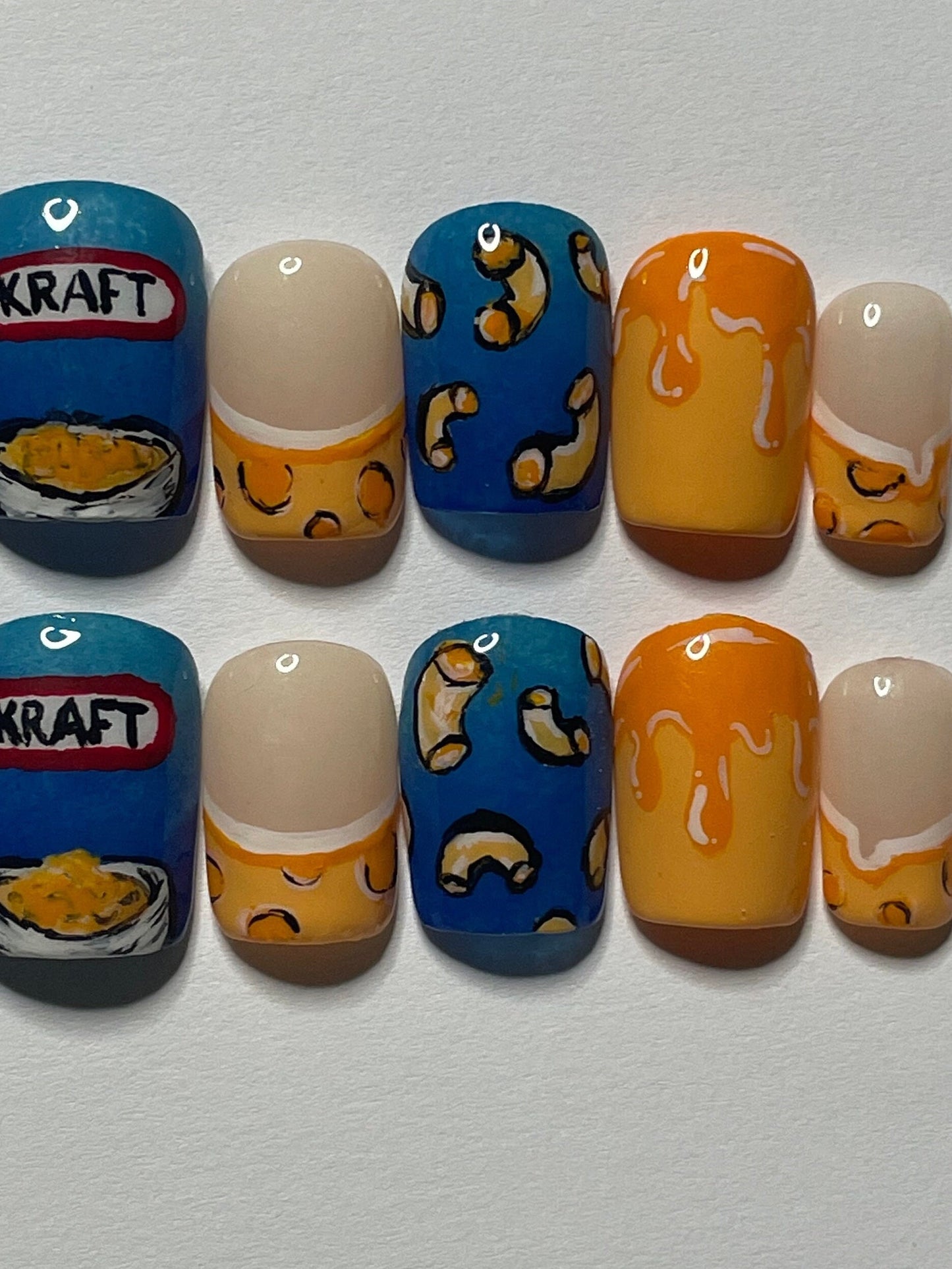 Mac and Cheese || Luxury Press On Nails | Reusable | Hand Painted | Made by WitchyWonders&Wares