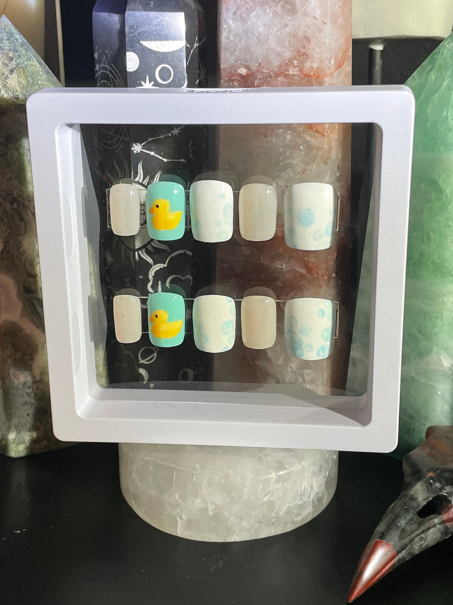 Bubble Bath || Luxury Press On Nails | Reusable | Hand Painted | Made by WitchyWonders&Wares