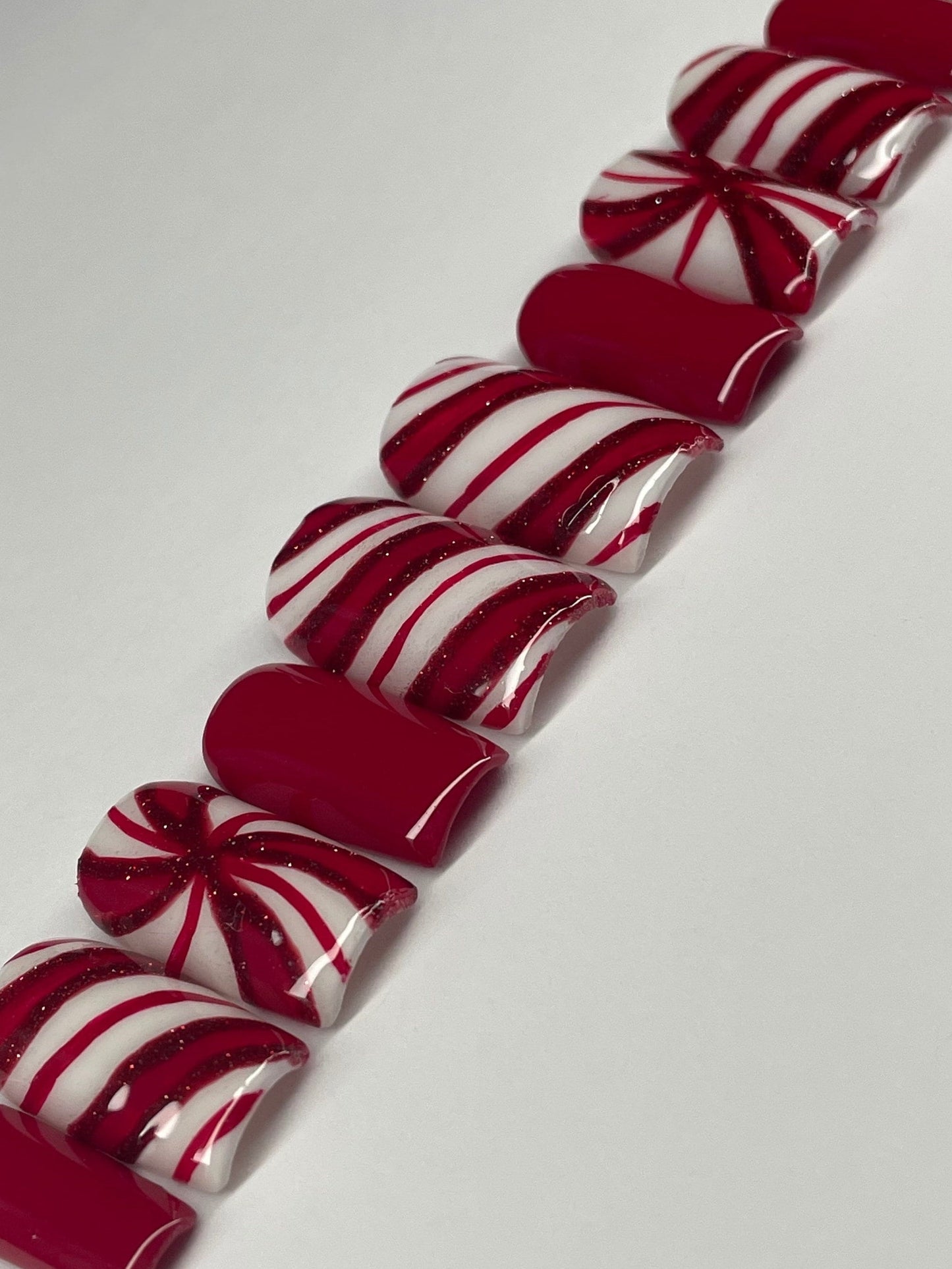 Peppermint || Christmas Nails || Luxury Press On Nails | Reusable | Hand Painted | Made by WitchyWonders&Wares