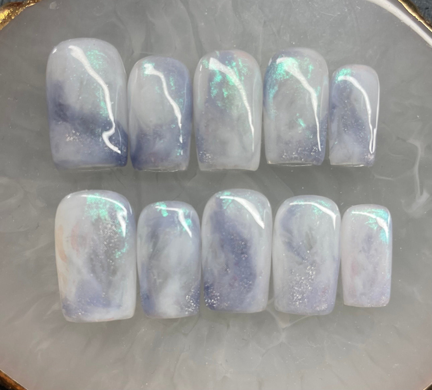 Moonstone || Crystal Inspired || Luxury Press On Nails | Reusable | Hand Painted | Made by WitchyWonders&Wares