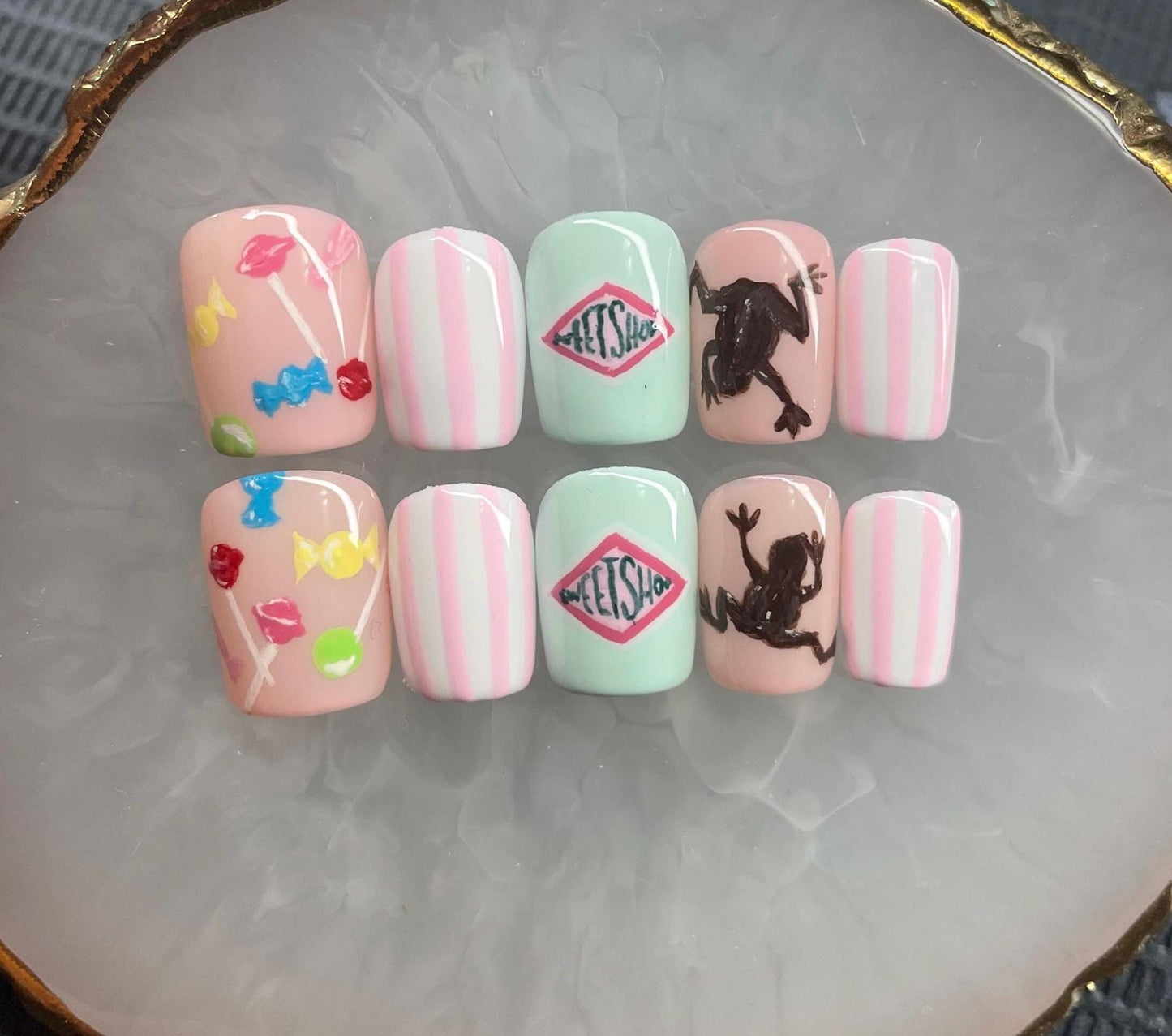 Sweetshop || Fandom Nails || Luxury Press On Nails | Reusable | Hand Painted | Made by WitchyWonders&Wares