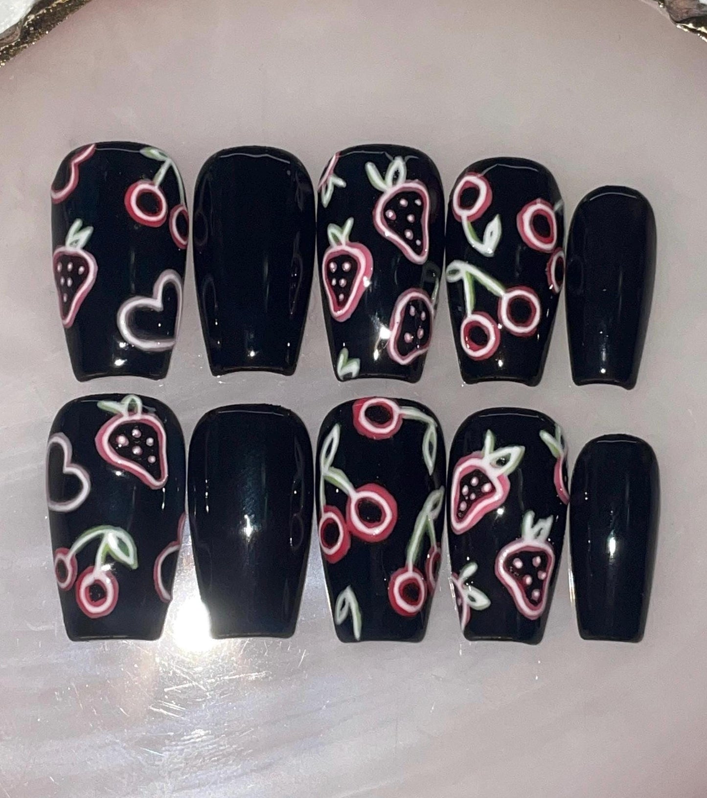 Sweet Neon || Valentine’s Day Nails || Glow in the Dark || Luxury Press On Nails | Reusable | Hand Painted | Made by WitchyWonders&Wares