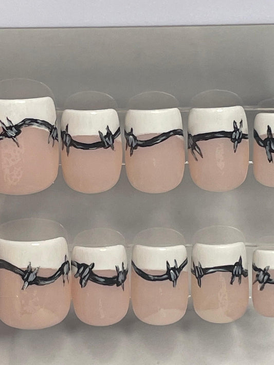 Barbed Wire || Luxury Press On Nails | Reusable | Hand Painted | Made by WitchyWonders&Wares