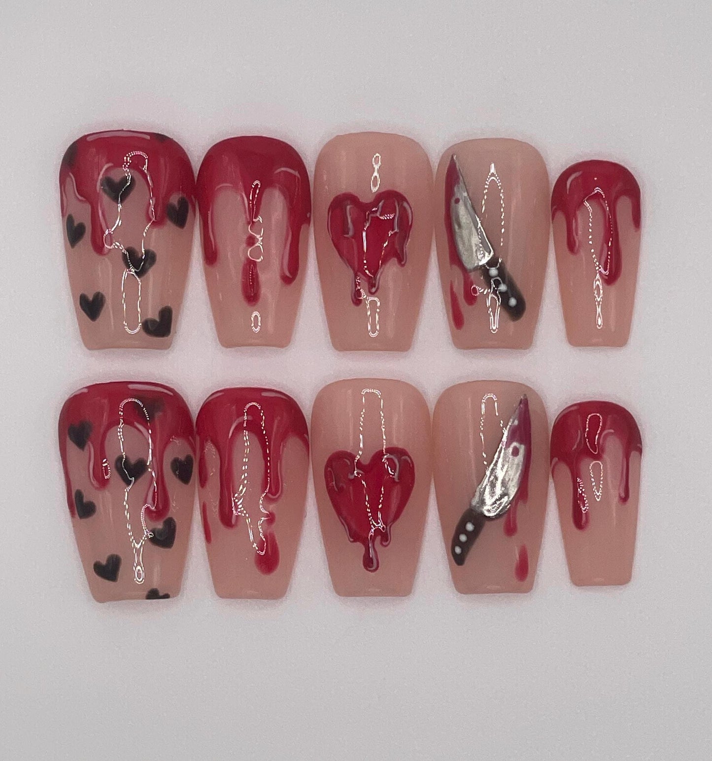 Bloody Valentine || Valentine’s Day Nails || Luxury Press On Nails | Reusable | Hand Painted | Made by WitchyWonders&Wares