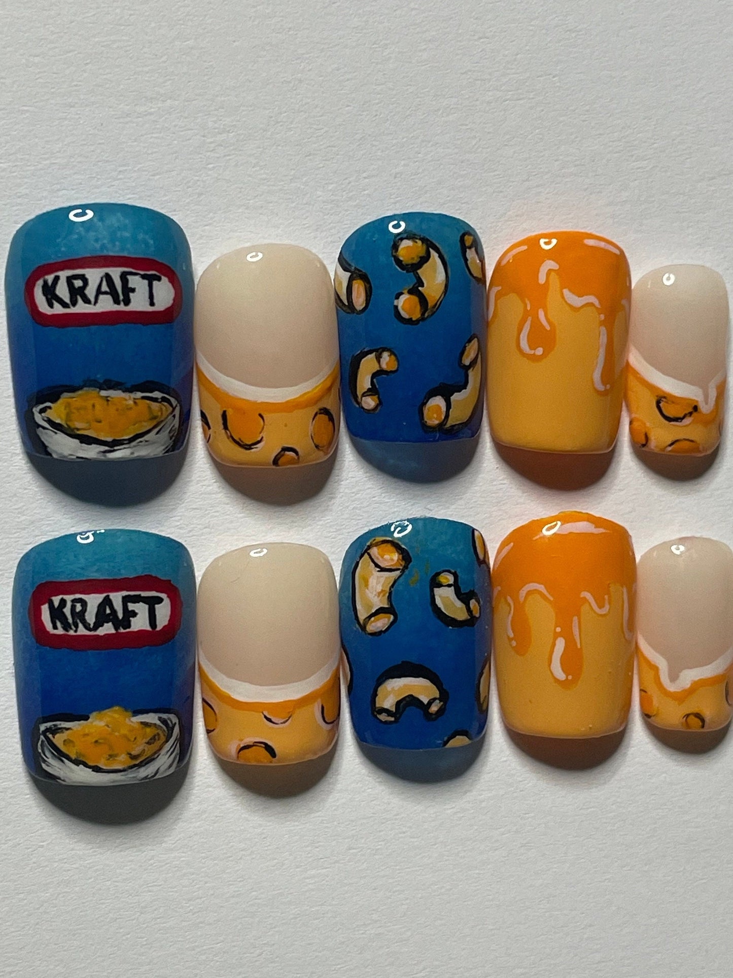 Mac and Cheese || Luxury Press On Nails | Reusable | Hand Painted | Made by WitchyWonders&Wares