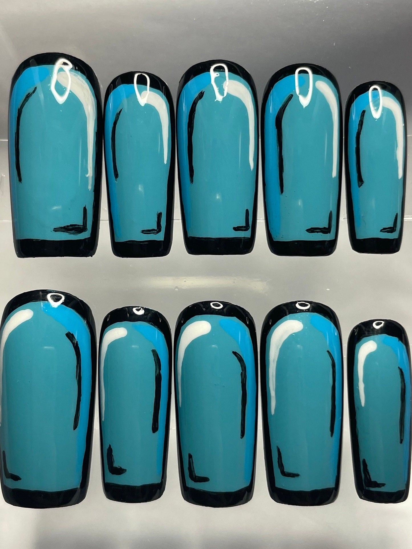 Blue Pop Art Nails || Cartoon Nails || Luxury Press On Nails | Reusable | Hand Painted | Made by WitchyWonders&Wares