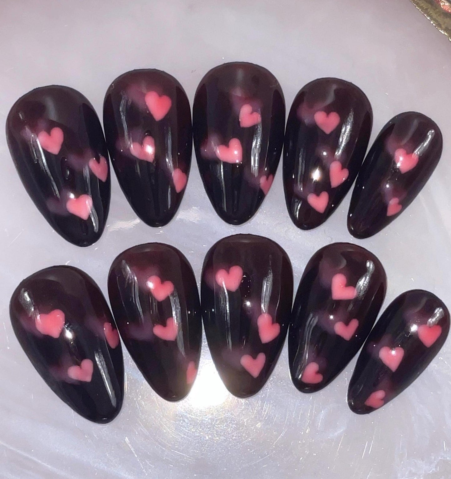 Jelly Shadow Hearts || Valentine’s Day Nails || Luxury Press On Nails | Reusable | Hand Painted | Made by WitchyWonders&Wares