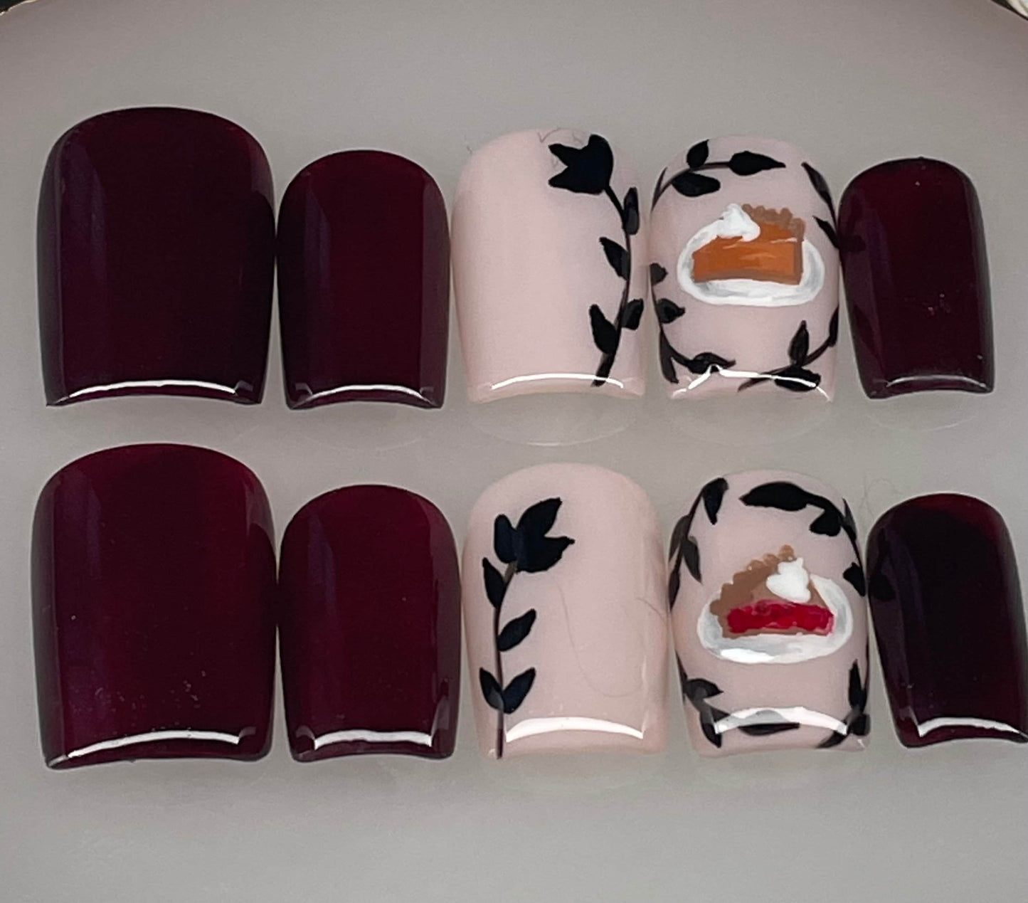 Pie || Holiday Nails || Luxury Press On Nails | Reusable | Hand Painted | Made by WitchyWonders&Wares