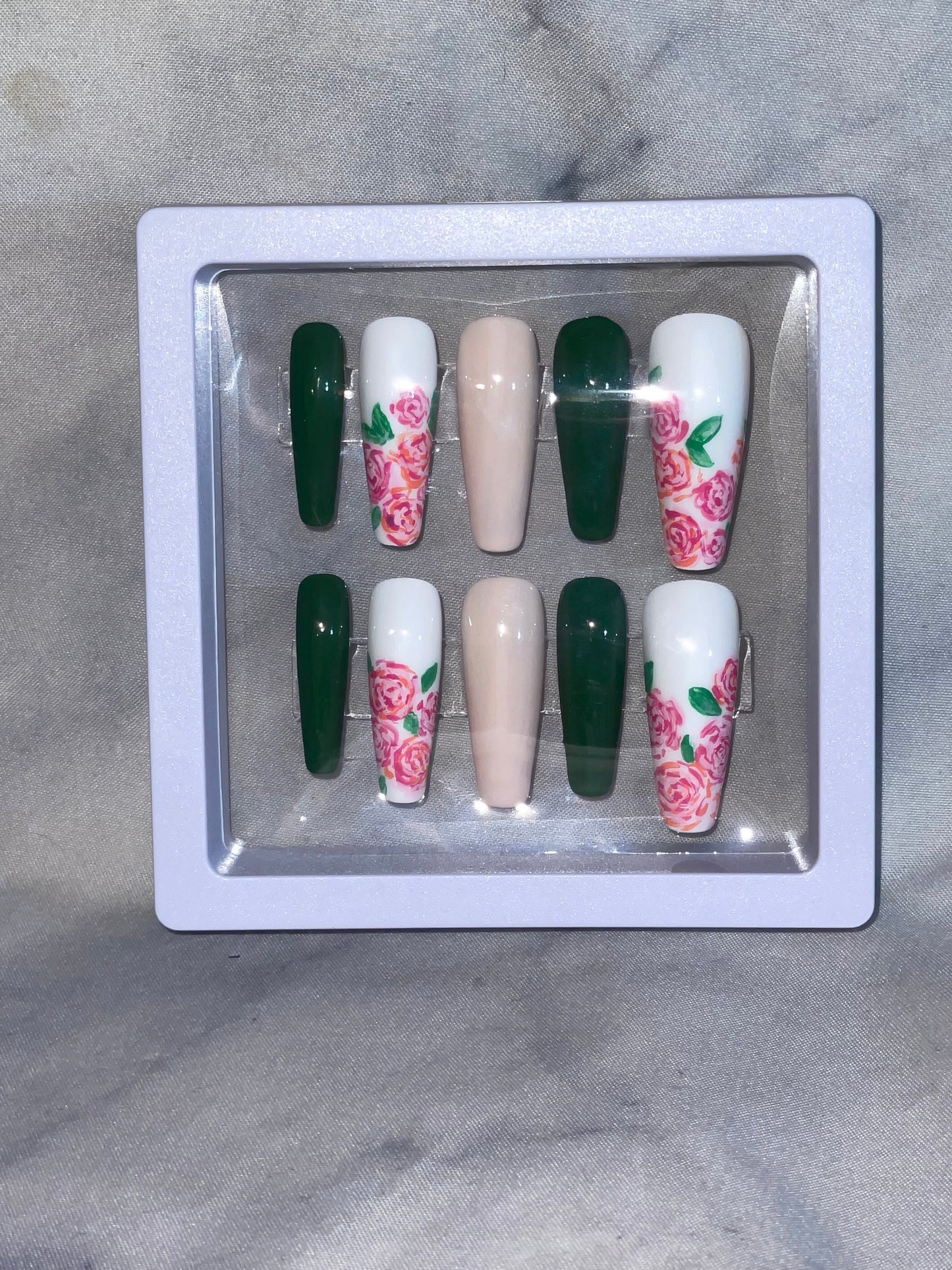 Roses || Luxury Press On Nails | Reusable | Hand Painted | Made by WitchyWonders&Wares