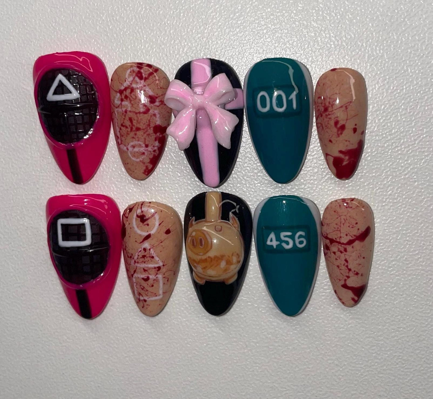 Squid Game || Fandom Nails || Luxury Press On Nails | Reusable | Hand Painted | Made by WitchyWonders&Wares