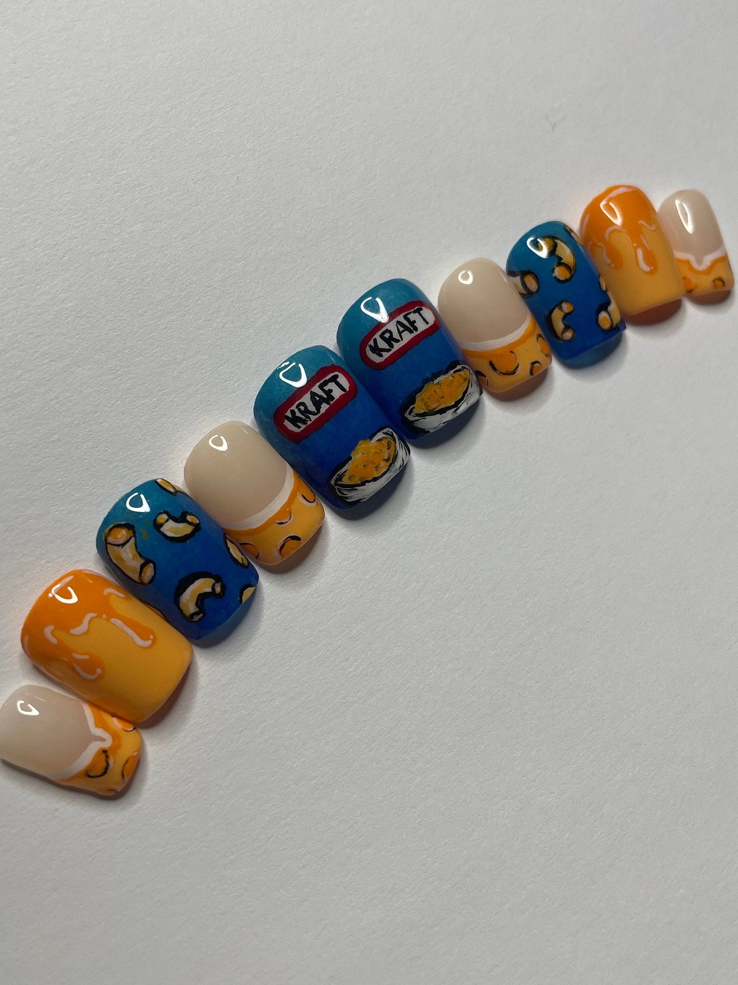 Mac and Cheese || Luxury Press On Nails | Reusable | Hand Painted | Made by WitchyWonders&Wares
