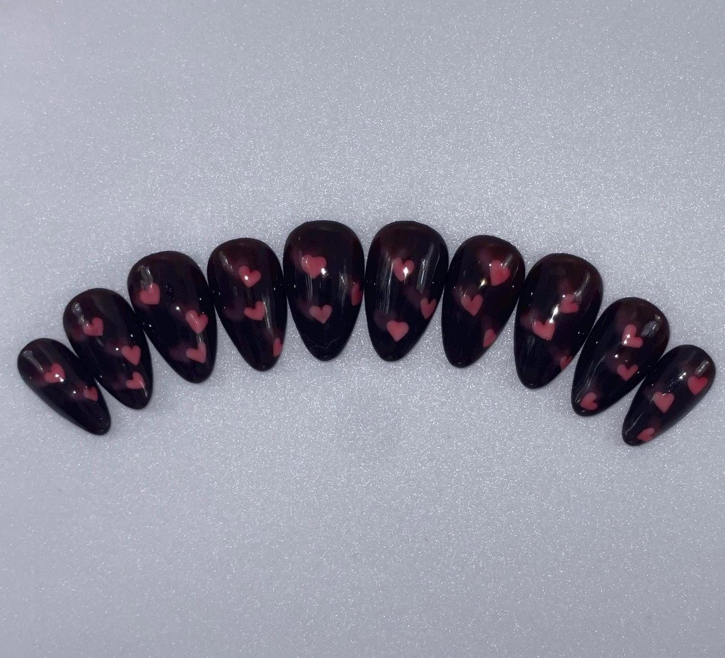 Jelly Shadow Hearts || Valentine’s Day Nails || Luxury Press On Nails | Reusable | Hand Painted | Made by WitchyWonders&Wares