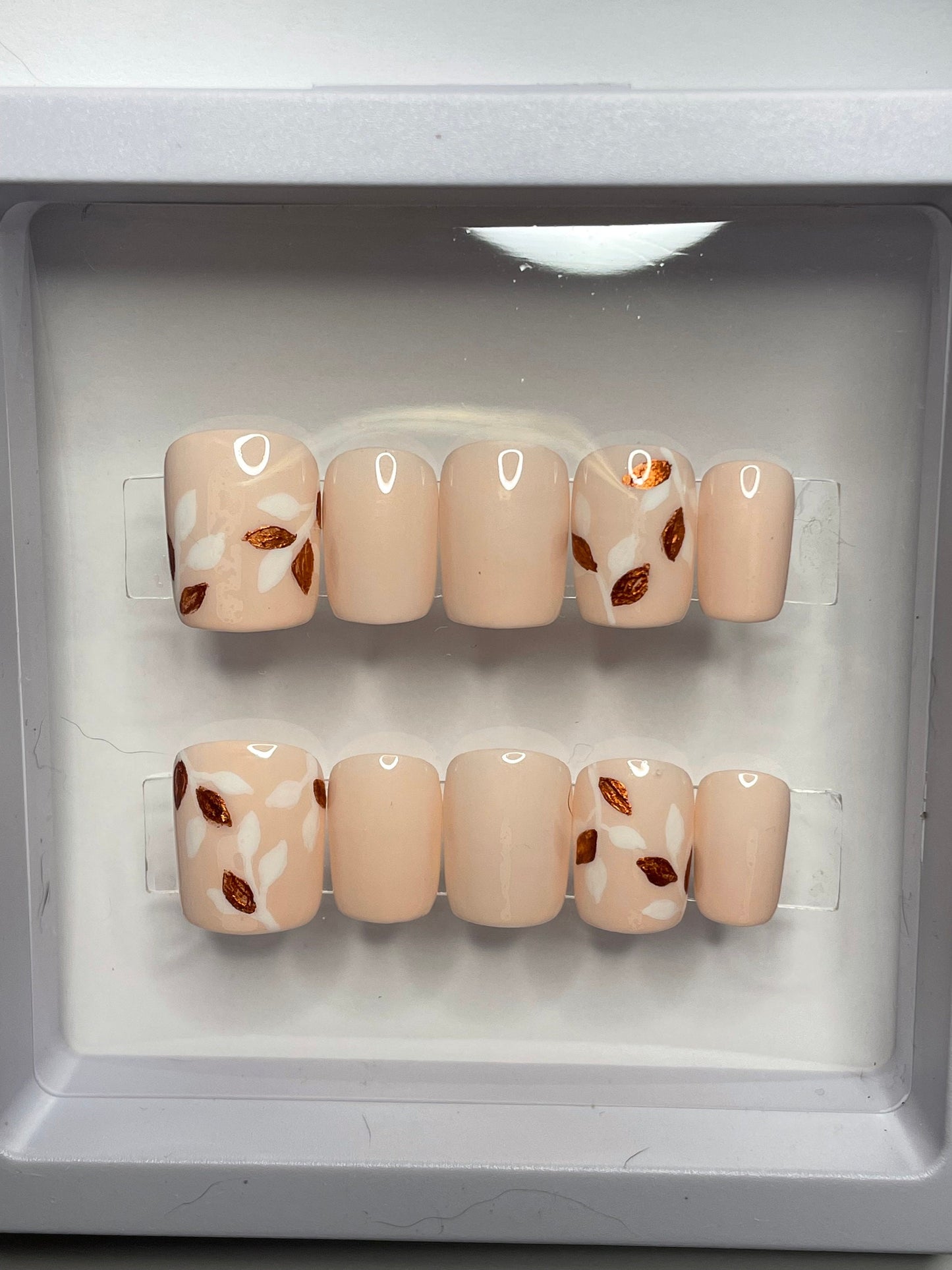 Copper Leaves || Wedding Nails || Luxury Press On Nails | Reusable | Hand Painted | Made by WitchyWonders&Wares