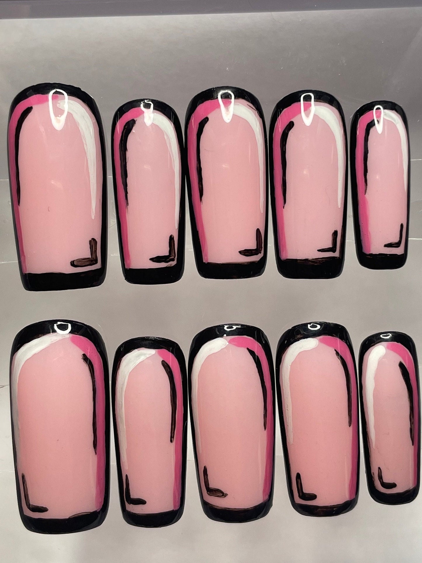 Pink Pop Art Nails || Cartoon Nails || Luxury Press On Nails | Reusable | Hand Painted | Made by WitchyWonders&Wares