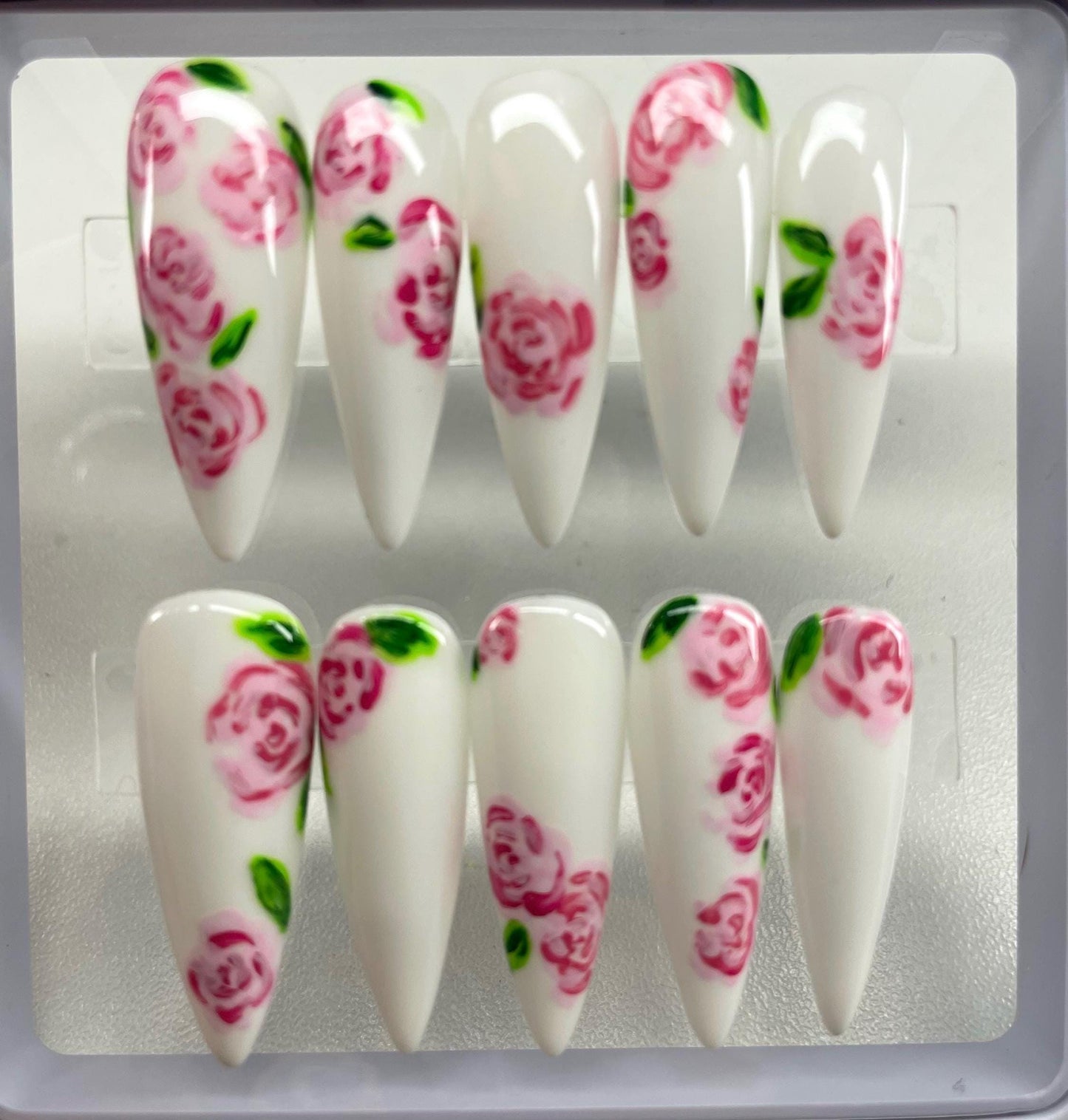 Rose Garden || Luxury Press On Nails | Reusable | Hand Painted | Made by WitchyWonders&Wares