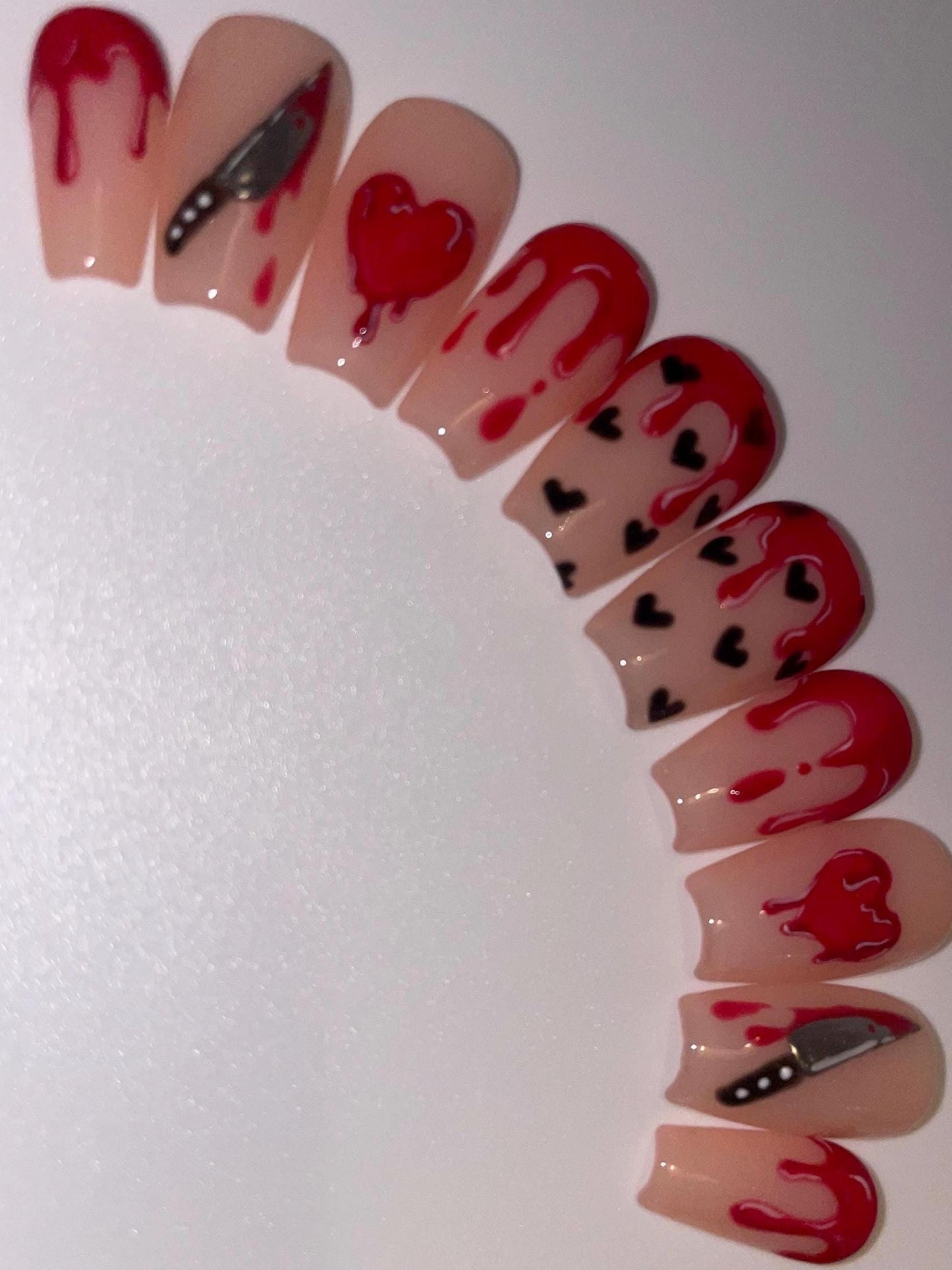 Bloody Valentine || Valentine’s Day Nails || Luxury Press On Nails | Reusable | Hand Painted | Made by WitchyWonders&Wares
