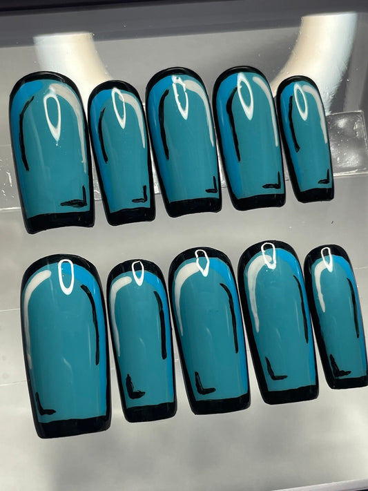 Blue Pop Art Nails || Cartoon Nails || Luxury Press On Nails | Reusable | Hand Painted | Made by WitchyWonders&Wares