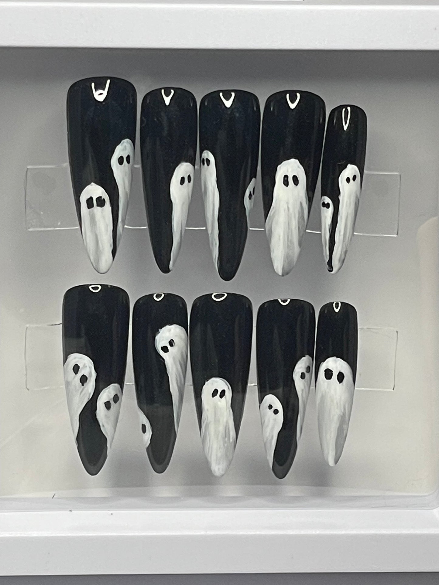 Lil Ghosties || Halloween Nails || Luxury Press On Nails | Reusable | Hand Painted | Made by WitchyWonders&Wares
