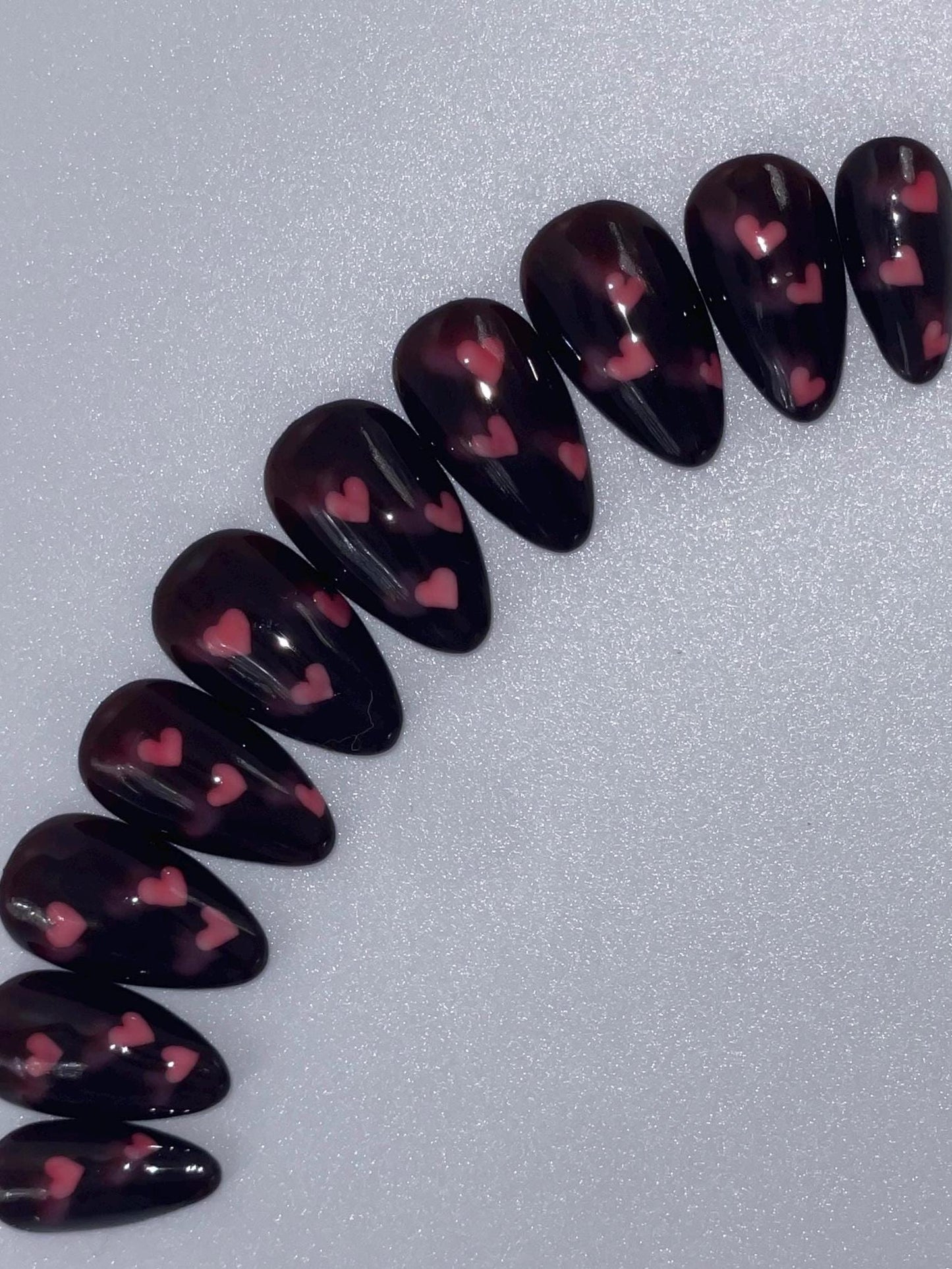 Jelly Shadow Hearts || Valentine’s Day Nails || Luxury Press On Nails | Reusable | Hand Painted | Made by WitchyWonders&Wares