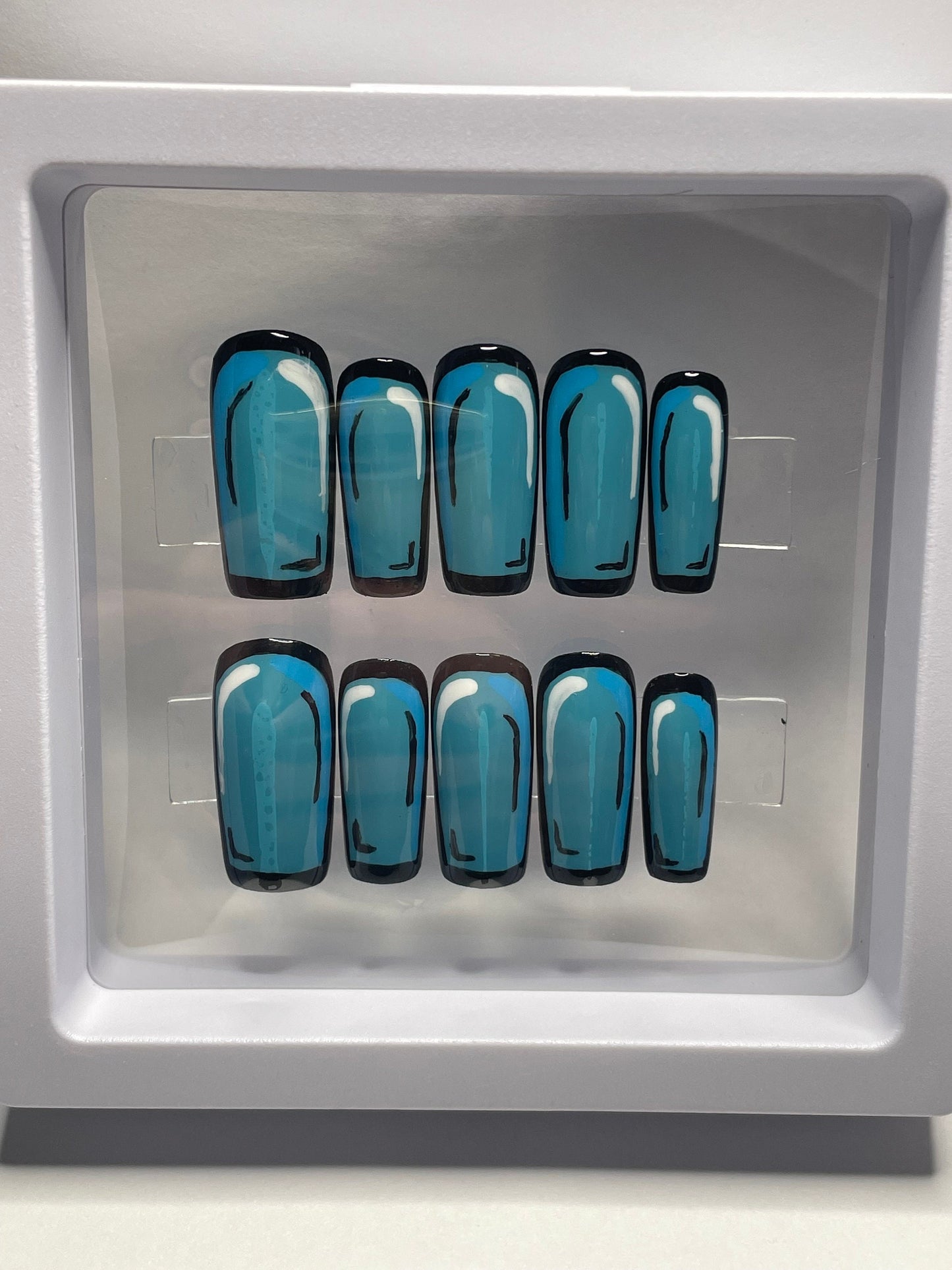 Blue Pop Art Nails || Cartoon Nails || Luxury Press On Nails | Reusable | Hand Painted | Made by WitchyWonders&Wares