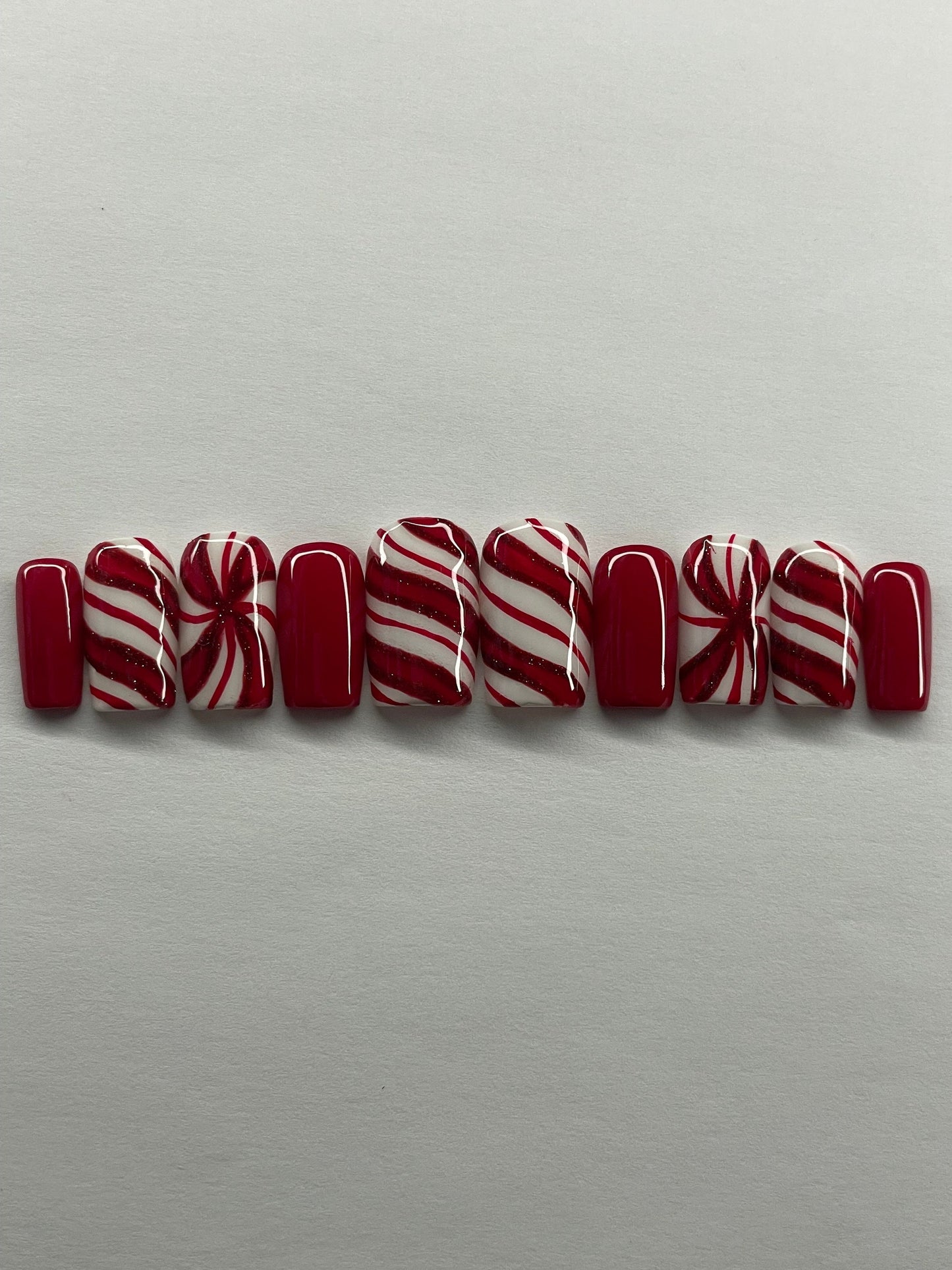 Peppermint || Christmas Nails || Luxury Press On Nails | Reusable | Hand Painted | Made by WitchyWonders&Wares