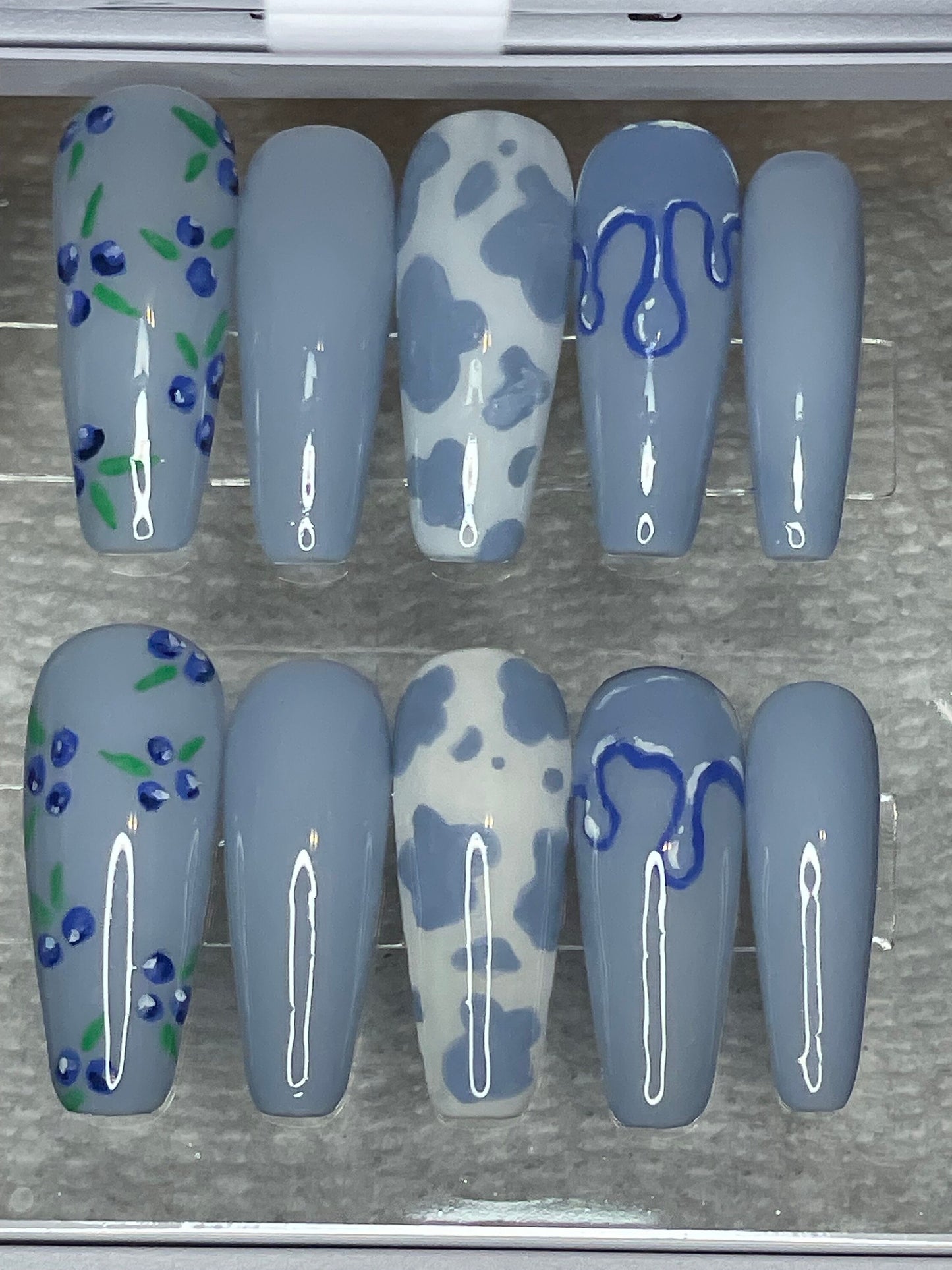 Blueberry Milk || Luxury Press On Nails | Reusable | Hand Painted | Made by WitchyWonders&Wares