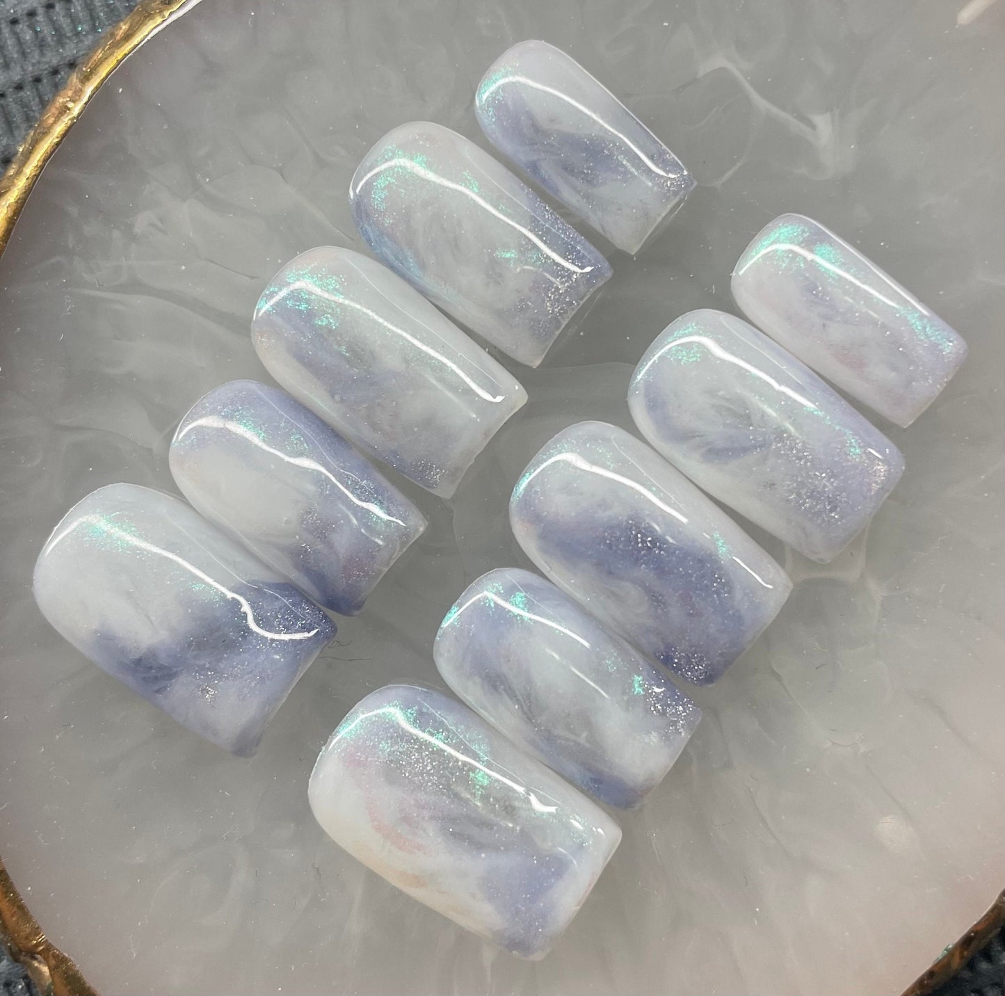 Moonstone || Crystal Inspired || Luxury Press On Nails | Reusable | Hand Painted | Made by WitchyWonders&Wares
