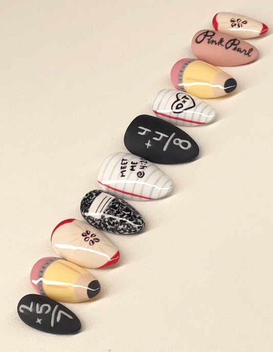 Back to School || Luxury Press On Nails | Reusable | Hand Painted | Made by WitchyWonders&Wares