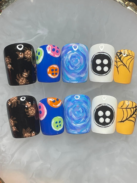 Coraline || Fandom Nails || Luxury Press On Nails | Reusable | Hand Painted | Made by WitchyWonders&Wares