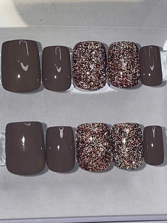 Root Beer || Fall Nails || Luxury Press On Nails | Reusable | Hand Painted | Made by WitchyWonders&Wares