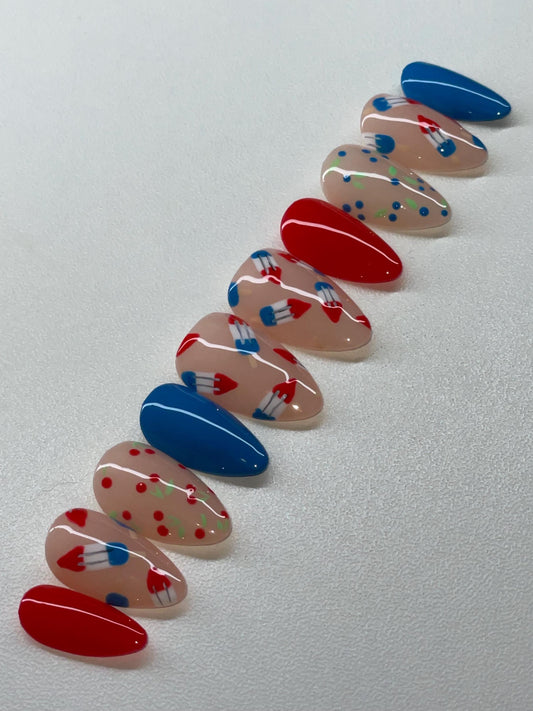 Bombpop || Luxury Press On Nails | Reusable | Hand Painted | Made by WitchyWonders&Wares