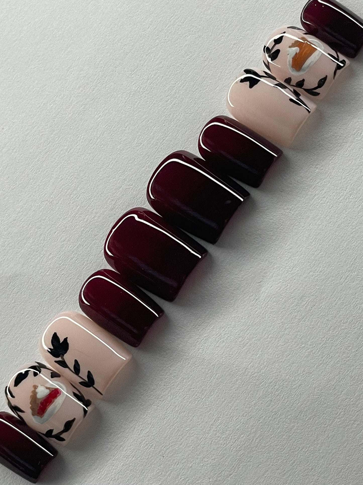 Pie || Holiday Nails || Luxury Press On Nails | Reusable | Hand Painted | Made by WitchyWonders&Wares