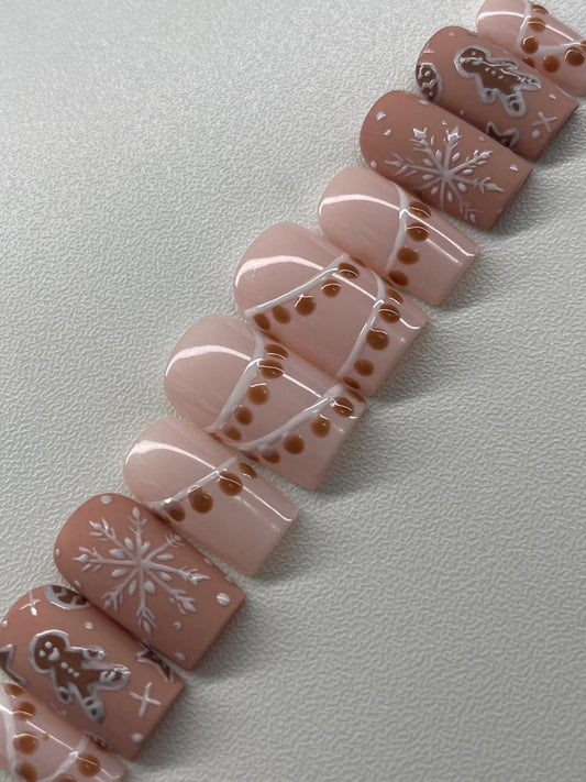 Gingerbread || Christmas Nails || Luxury Press On Nails | Reusable | Hand Painted | Made by WitchyWonders&Wares