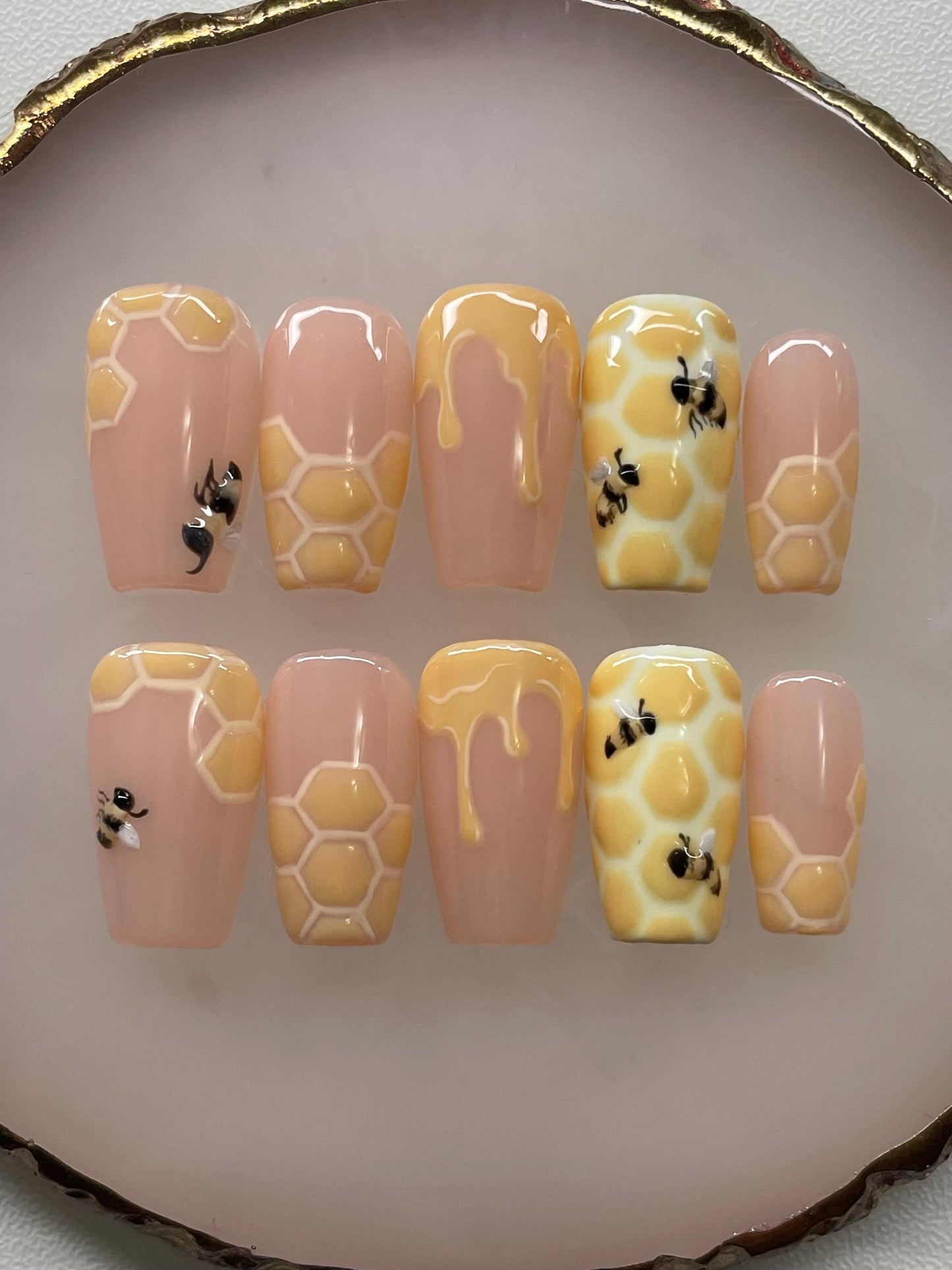 HoneyBee || Spring Nails || Luxury Press On Nails | Reusable | Hand Painted | Made by WitchyWonders&Wares