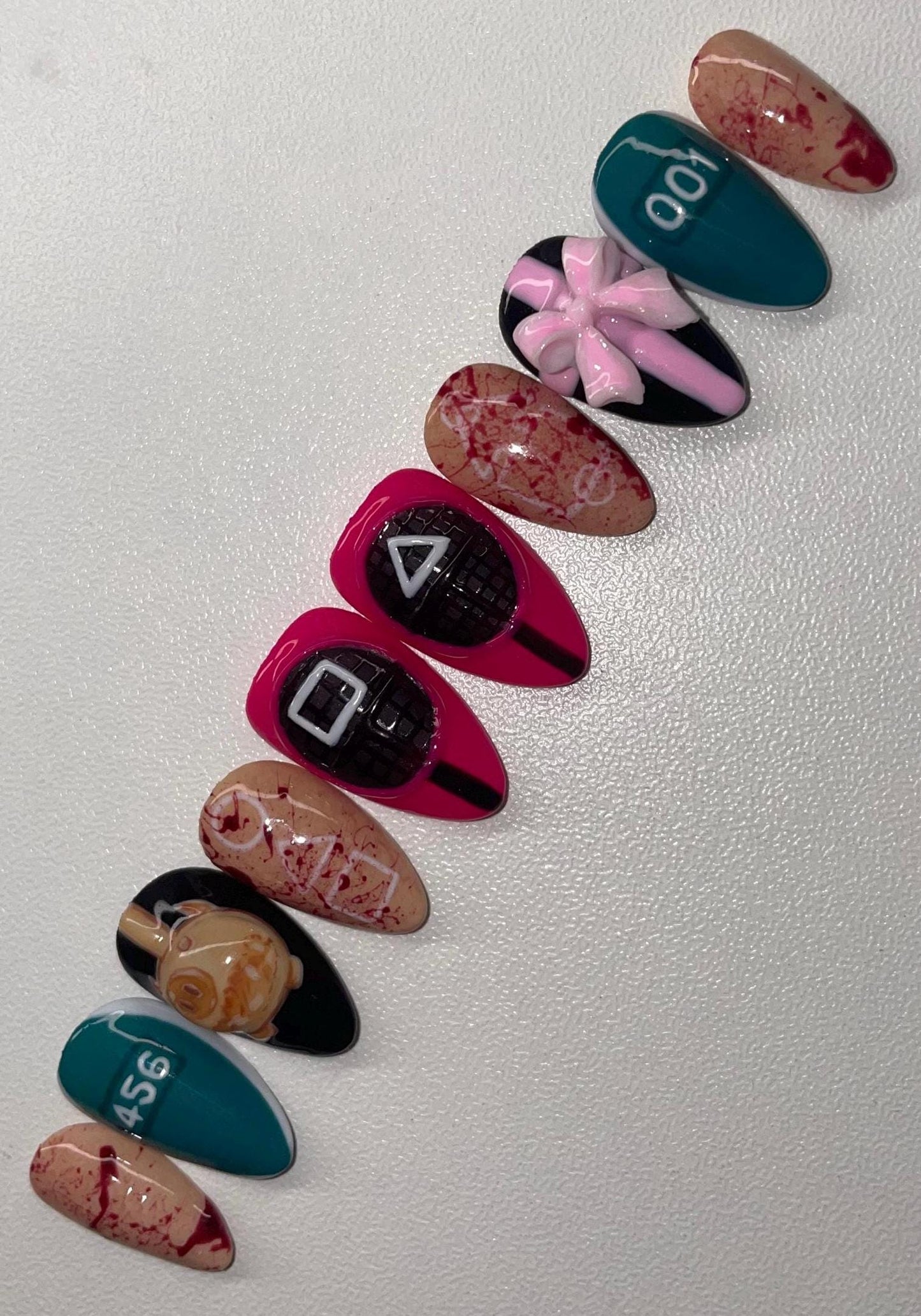 Squid Game || Fandom Nails || Luxury Press On Nails | Reusable | Hand Painted | Made by WitchyWonders&Wares