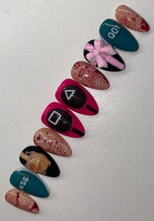 Squid Game || Fandom Nails || Luxury Press On Nails | Reusable | Hand Painted | Made by WitchyWonders&Wares