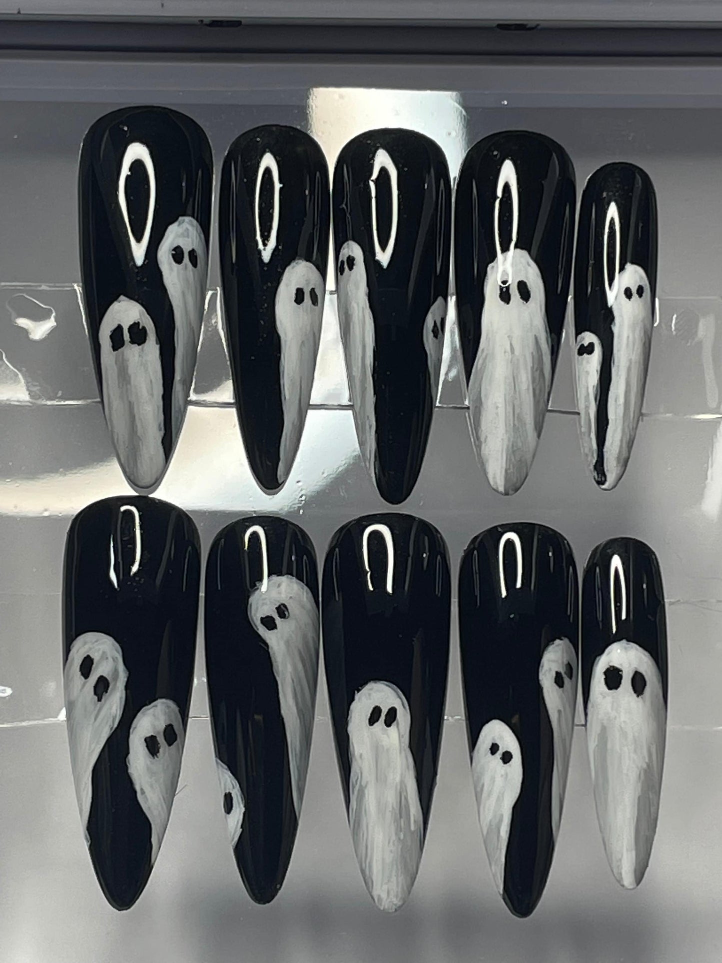 Lil Ghosties || Halloween Nails || Luxury Press On Nails | Reusable | Hand Painted | Made by WitchyWonders&Wares