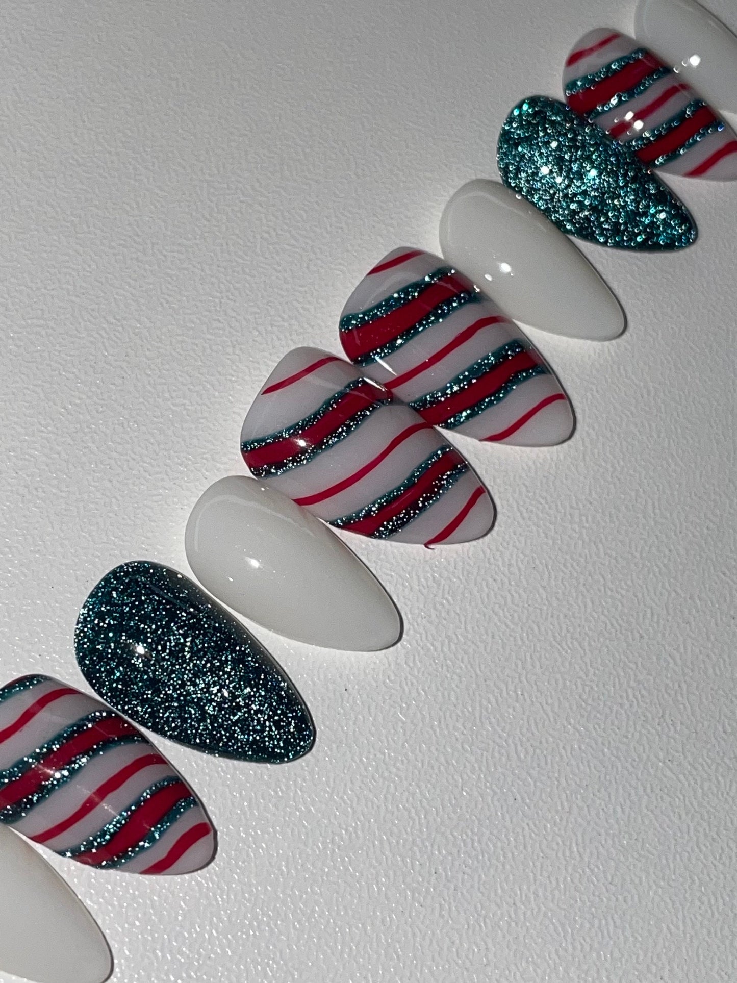 Candy Cane || Christmas Nails || Luxury Press On Nails | Reusable | Hand Painted | Made by WitchyWonders&Wares
