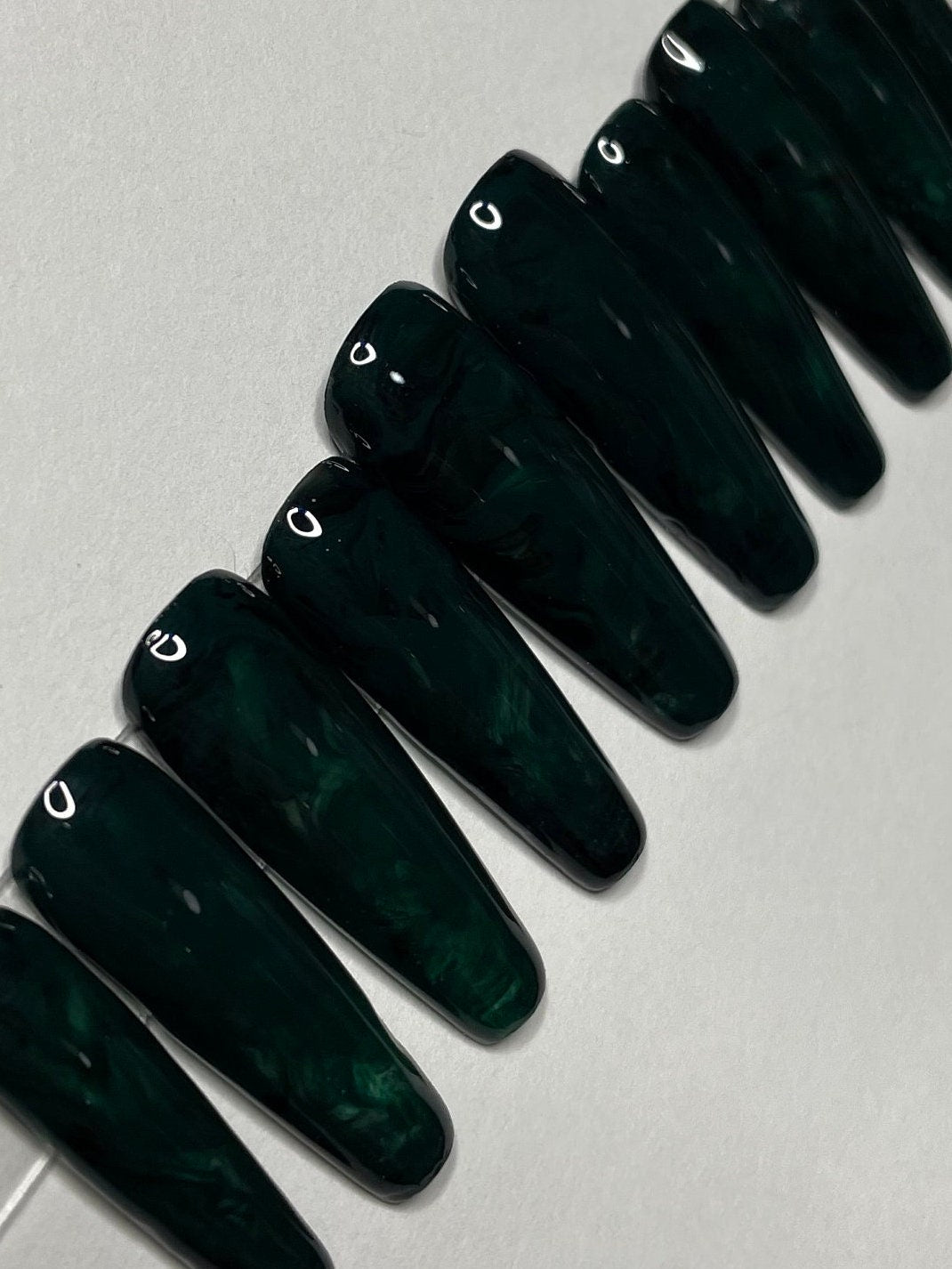 Emerald Haze || Luxury Press On Nails || Hand-Painted|| WitchyWonders&Wares