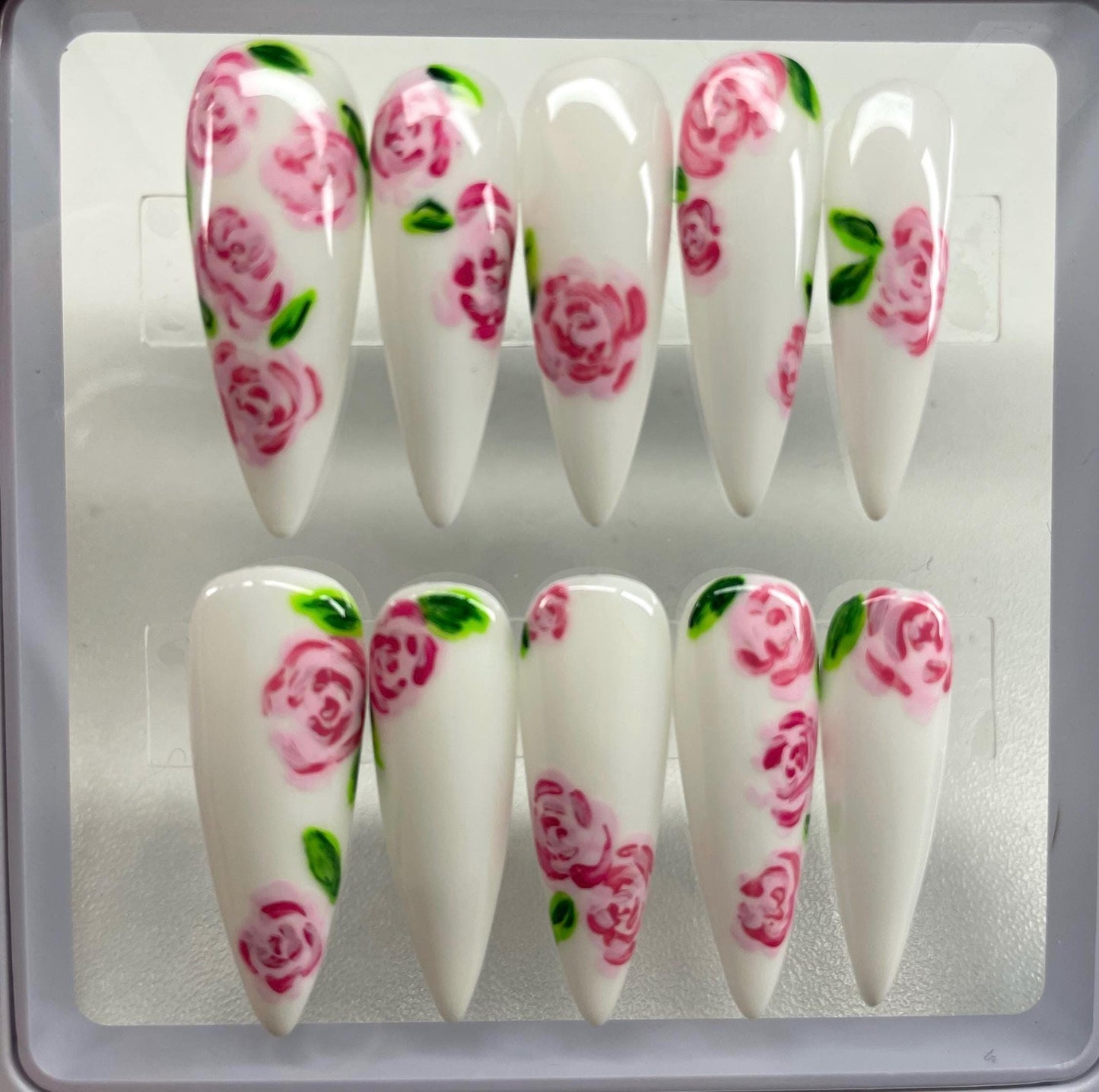Rose Garden || Luxury Press On Nails | Reusable | Hand Painted | Made by WitchyWonders&Wares