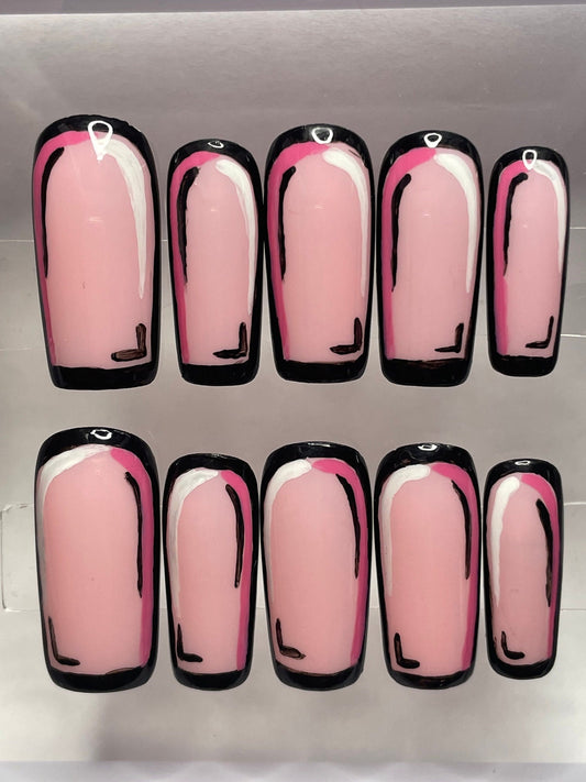 Pink Pop Art Nails || Cartoon Nails || Luxury Press On Nails | Reusable | Hand Painted | Made by WitchyWonders&Wares