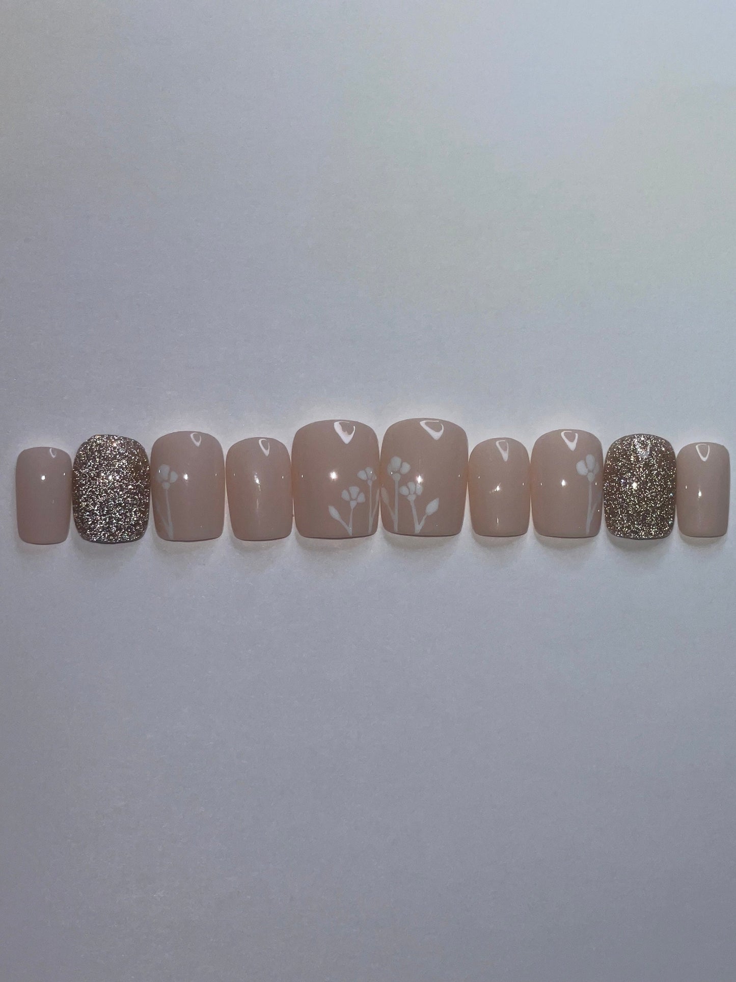 Simple Floral || Wedding Nails || Luxury Press On Nails | Reusable | Hand Painted | Made by WitchyWonders&Wares