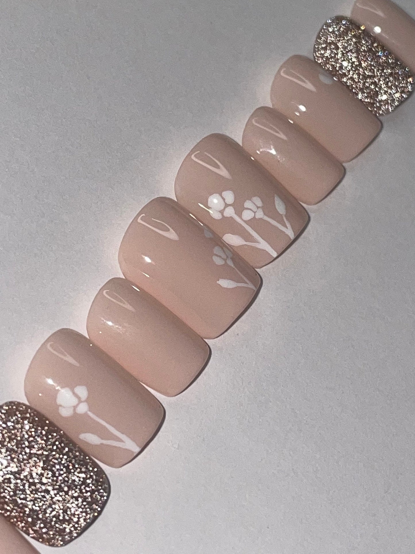Simple Floral || Wedding Nails || Luxury Press On Nails | Reusable | Hand Painted | Made by WitchyWonders&Wares