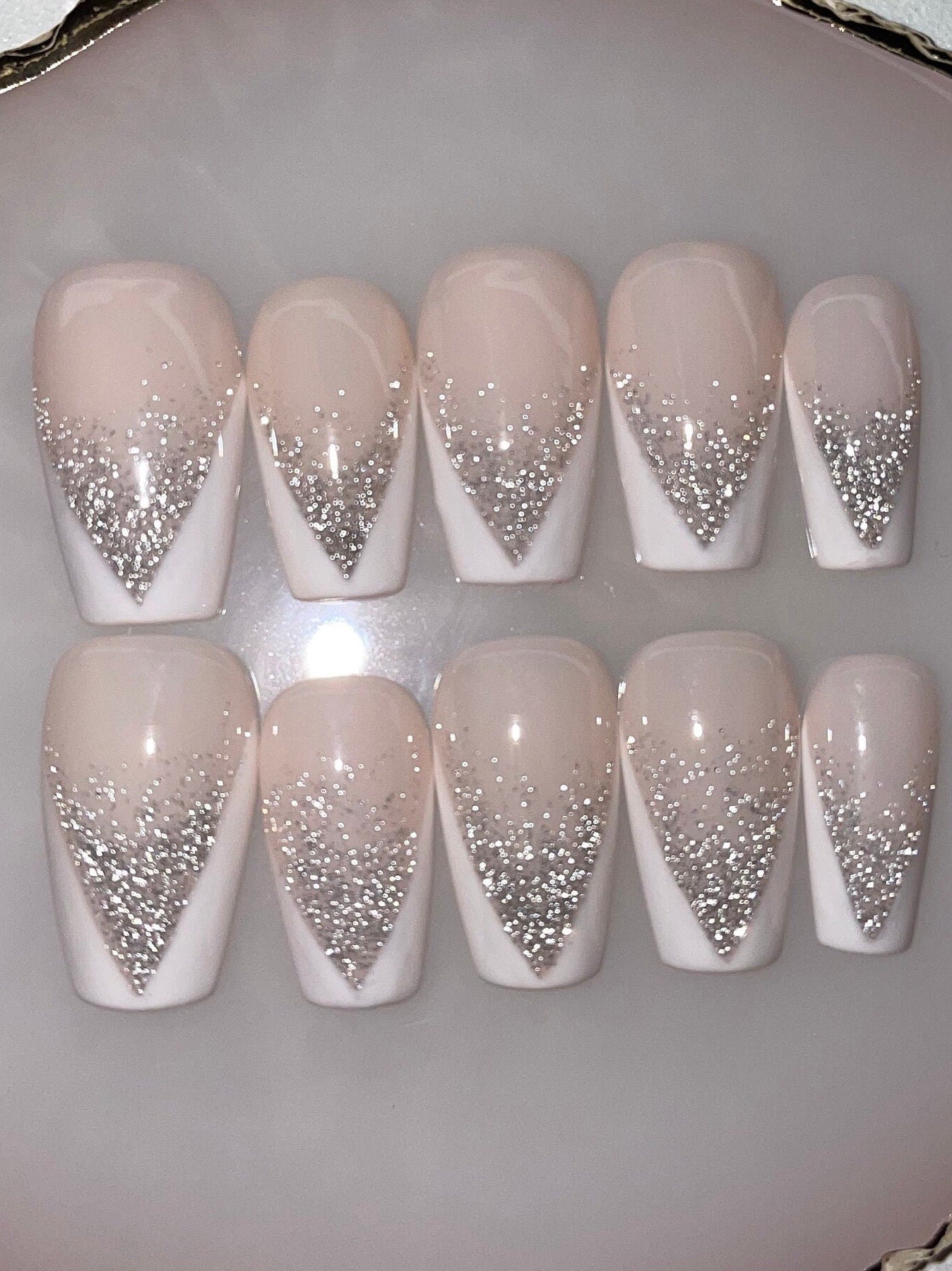 Lux || Wedding Nails || Luxury Press On Nails | Reusable | Hand Painted | Made by WitchyWonders&Wares